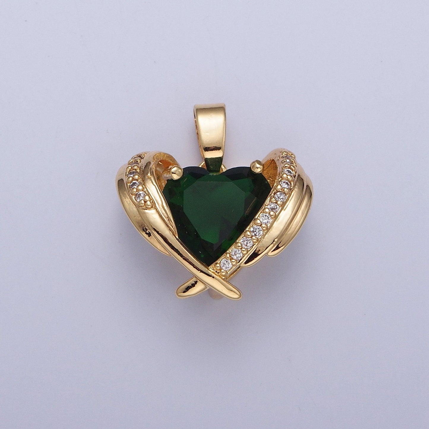 Dainty Pink Heart Charm, Green Heart Pendant Gold Angel Wing With Cz Heart X-331 X-332