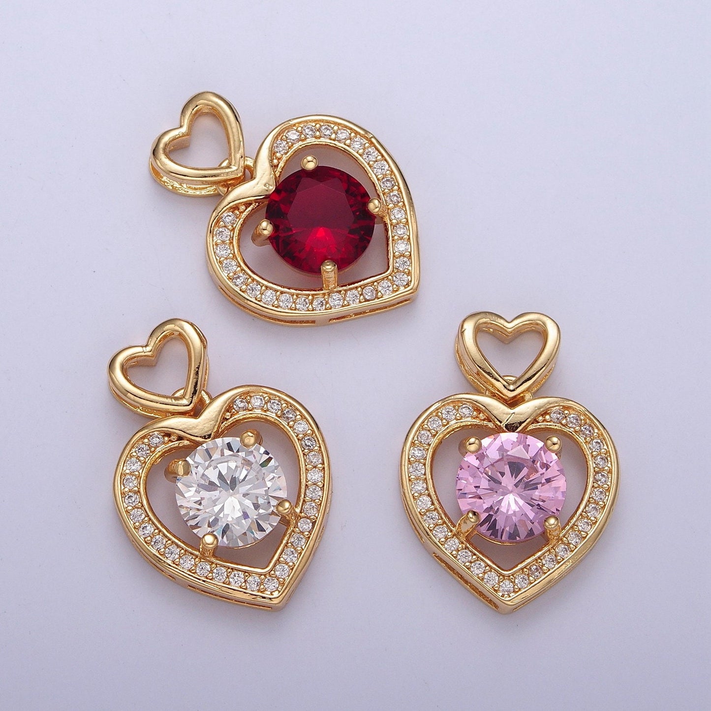 Dainty Gold Red Clear Pink Heart Pendant For Love Relationship Minimalist Jewelry X-333 X-334 X-335
