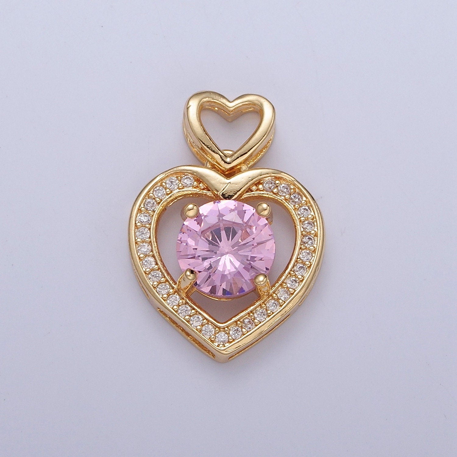 Dainty Gold Red Clear Pink Heart Pendant For Love Relationship Minimalist Jewelry X-333 X-334 X-335