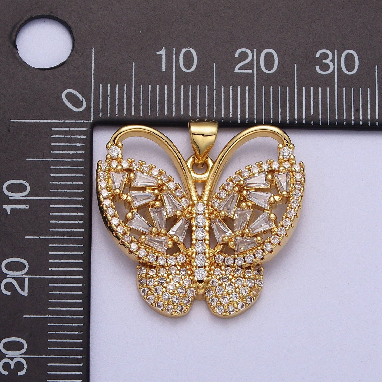 Dainty Baguette Micro Paved CZ Monarch Butterfly Charm Gold CZ Pendant | H166