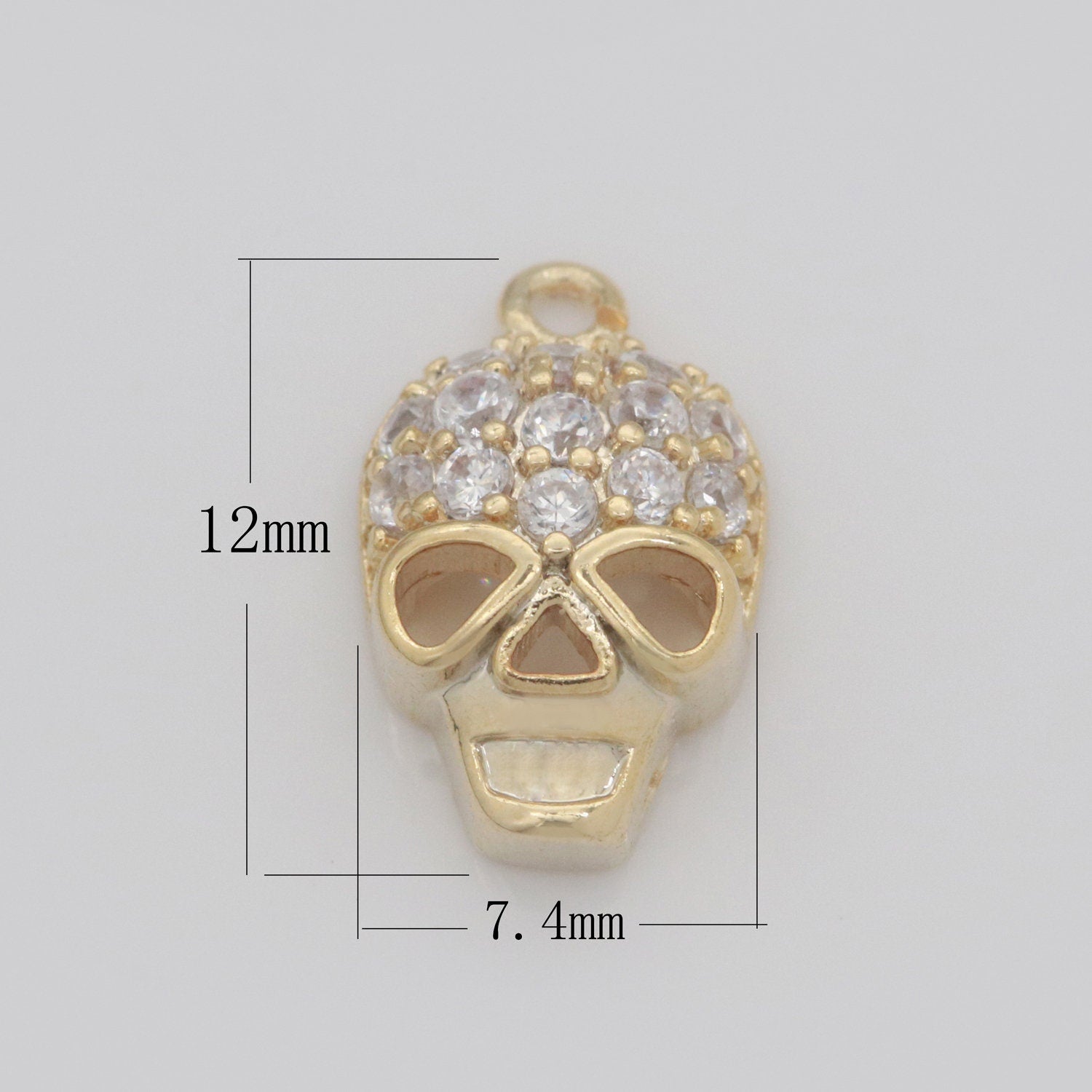 Dainty 18K Gold Filled Skull Charm Micro Pave Dia De Los Muertos Charm for Halloween Jewelry Inspired M741