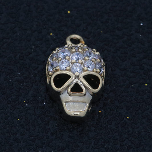 Dainty 18K Gold Filled Skull Charm Micro Pave Dia De Los Muertos Charm for Halloween Jewelry Inspired M741
