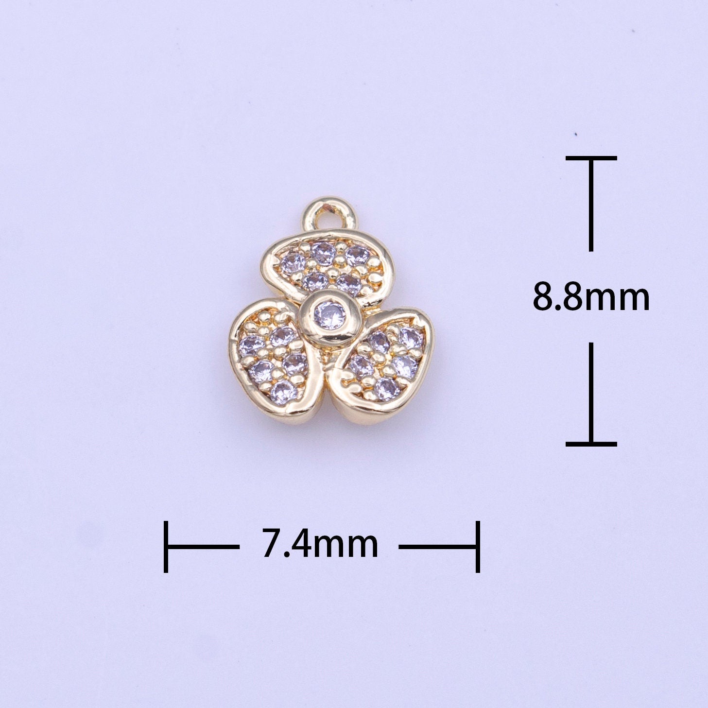 Tiny Cz Flower Charm Clear Cubic Zirconia Floral Pendant Add on Charm for Necklace Bracelet Earring Gold Heart Charm | C504