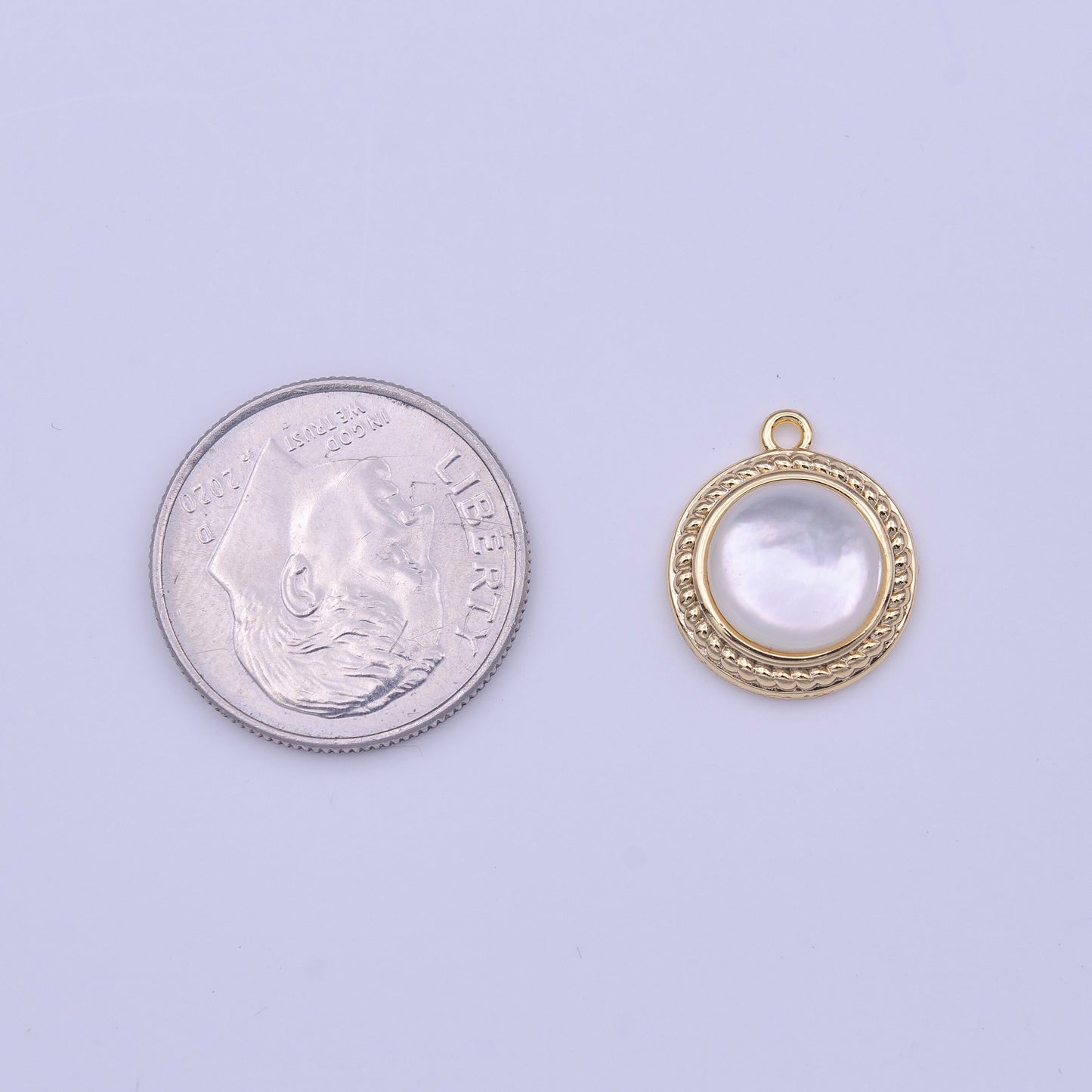 Minimalist Round Shell Pearl Braided Gold Charm for Bracelet Earring Necklace Component Add on Charm for Jewelry Making Supply | C452