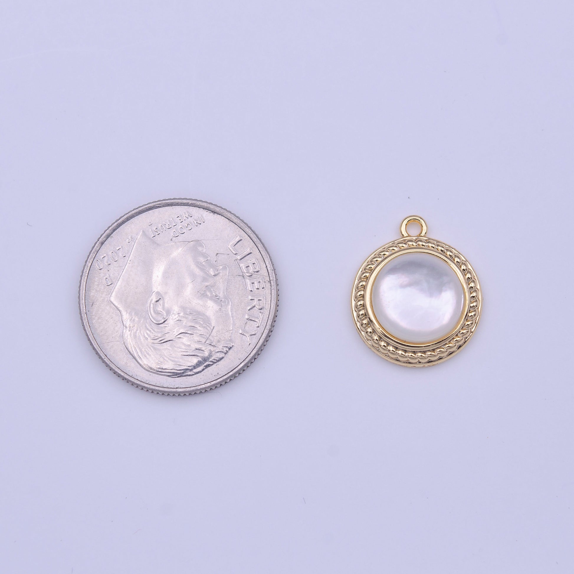 Minimalist Round Shell Pearl Braided Gold Charm for Bracelet Earring Necklace Component Add on Charm for Jewelry Making Supply | C452
