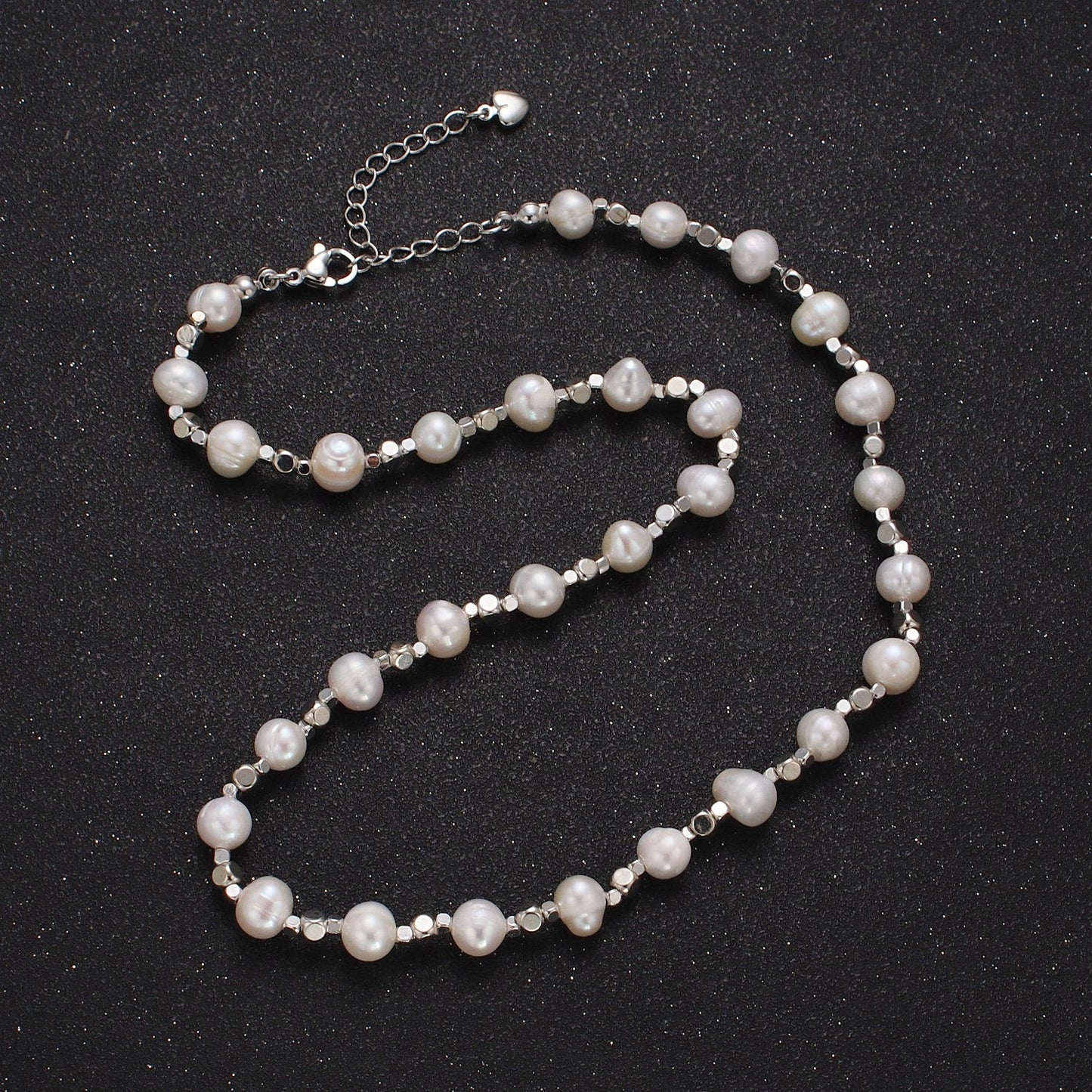 Handmade 8.5mm Natural Freshwater Pearl Necklace Silver Beaded Chain Necklace for Layer Jewelry WA-1360