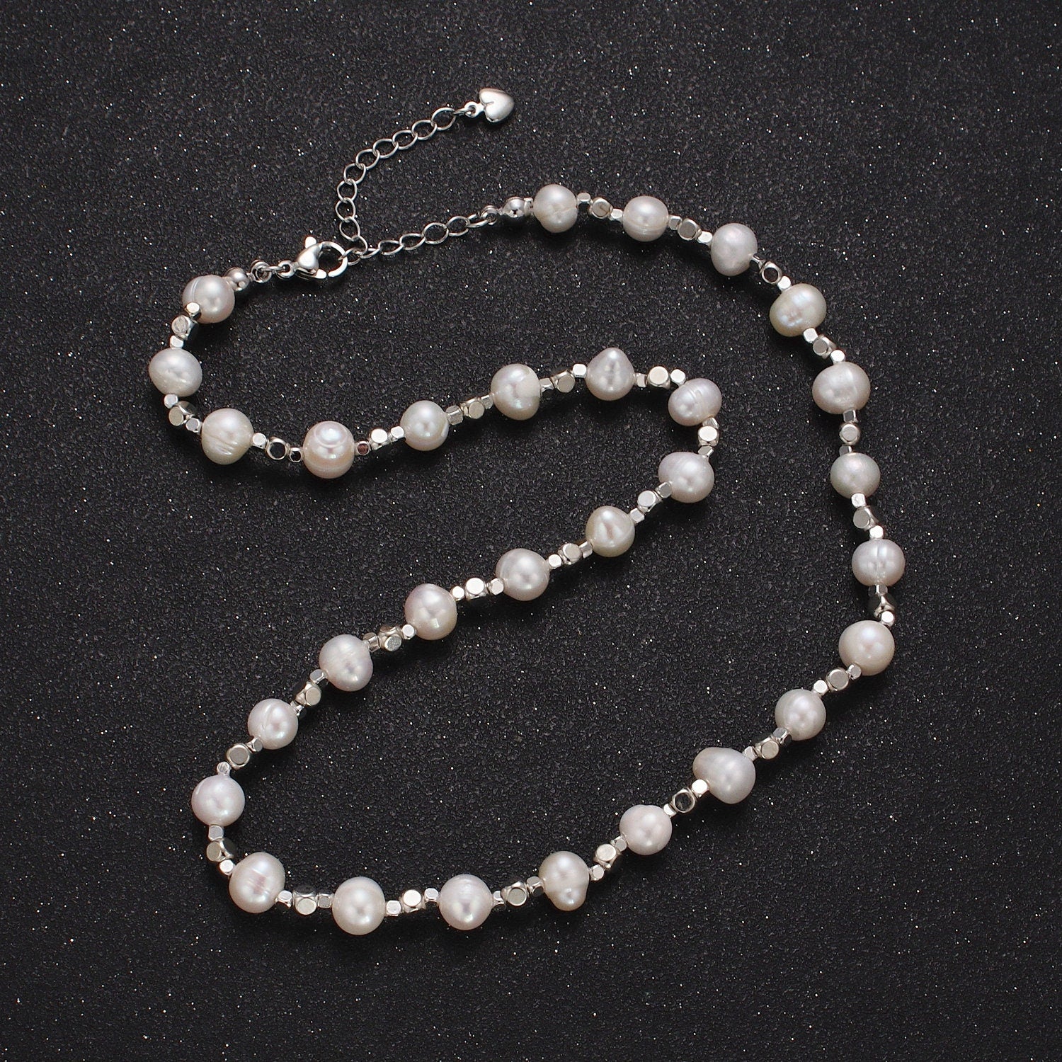 Handmade 8.5mm Natural Freshwater Pearl Necklace Silver Beaded Chain Necklace for Layer Jewelry WA-1360