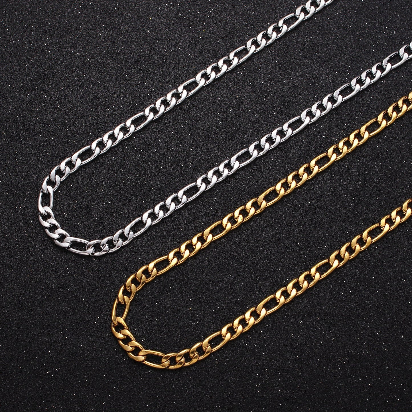 24K Gold Filled Flat Figaro Gold & Silver Unfinished 5.3mm Statement Bulk Chain by Yard For Jewelry Making | Roll-931, Roll-932