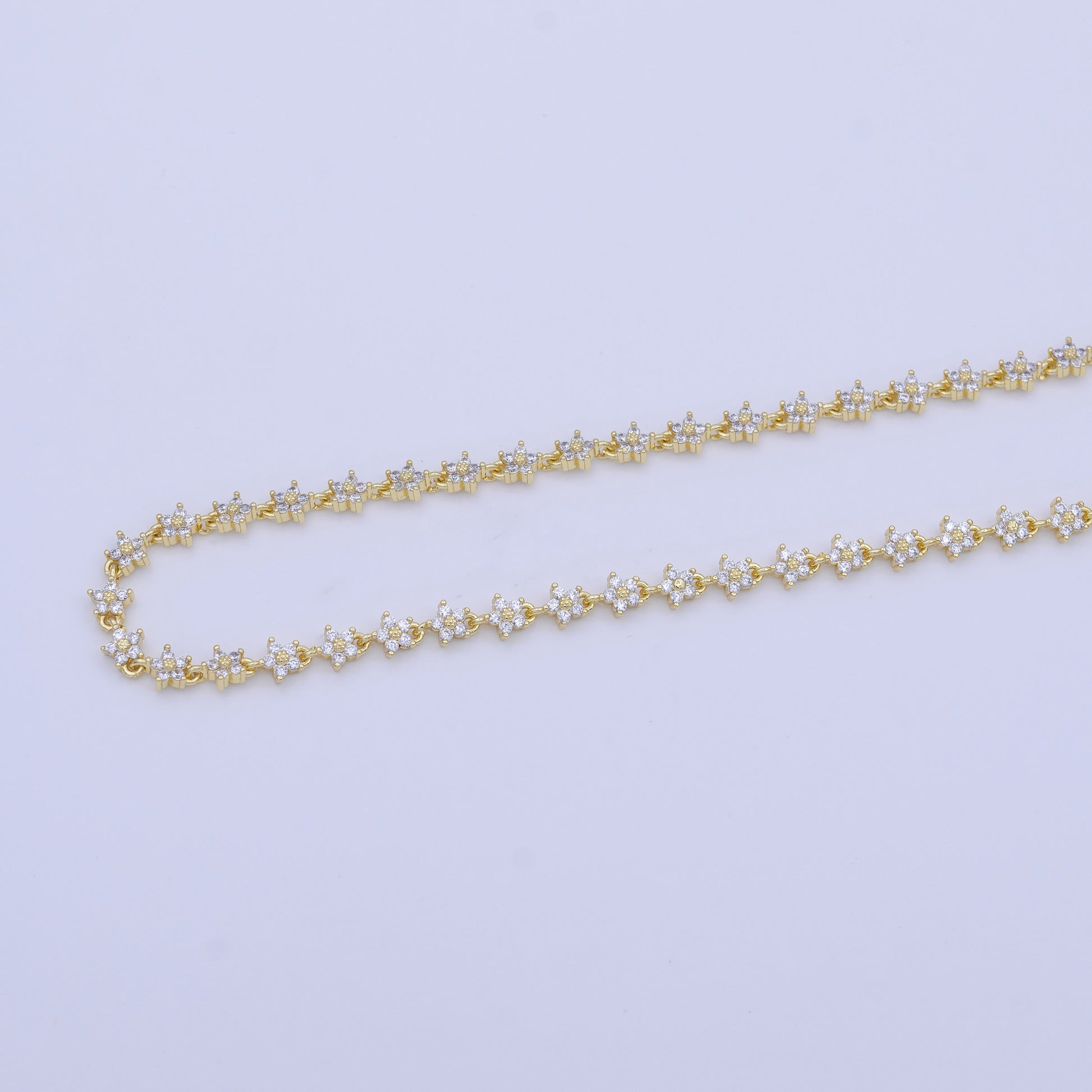 14k Gold Filled Tiki Flower Chain Clear CZ Unfinished Designed Chain for Necklace Bracelet Component| ROLL-1009