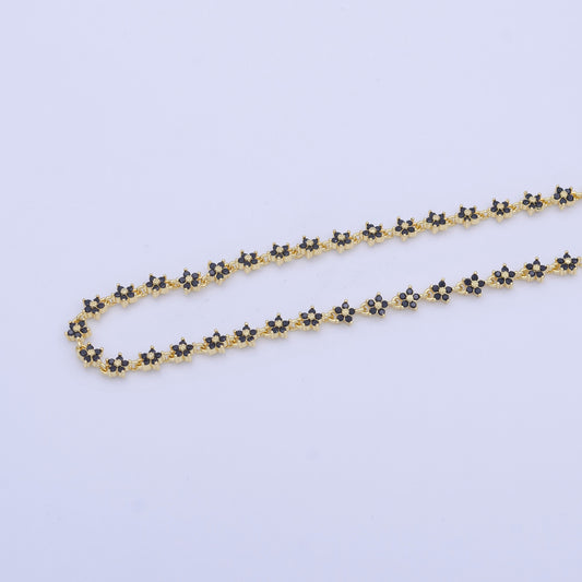 14k Gold Filled Tiki Flower Chain Black CZ Unfinished Designed Chain for Necklace Bracelet Component| ROLL-1008