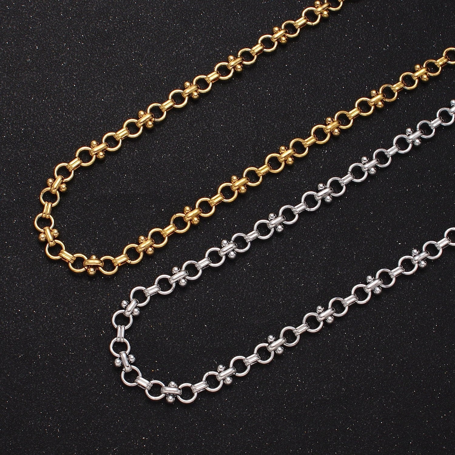 24K Gold Filled Statement 7mm Double Rolo Designed Unfinished Gold, Silver Chain | Roll-893, Roll-894
