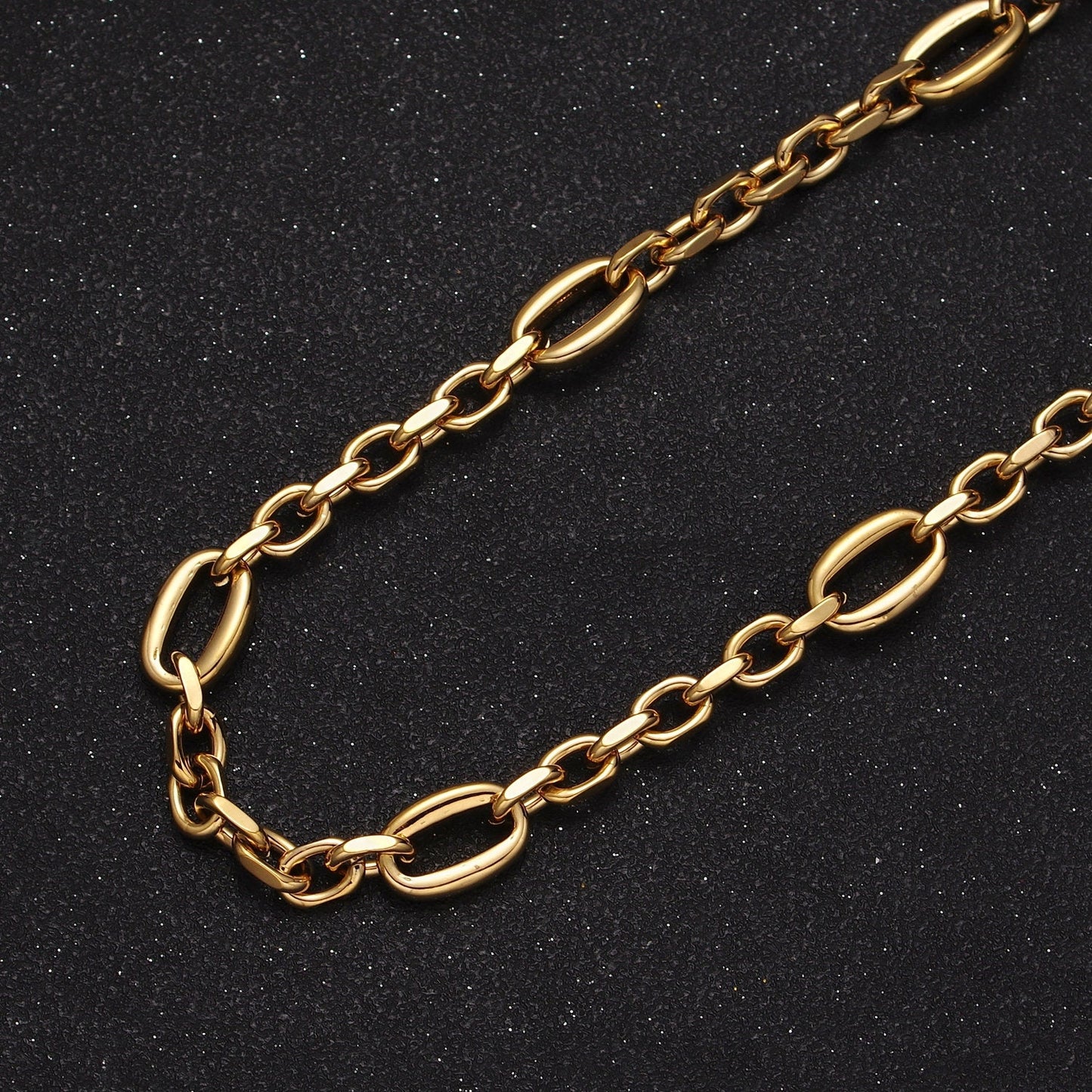 24K Gold Filled 9mm Designed Oval Link Gold / Silver Unfinished Wholesale Chain For Statement Jewelry Making | Roll-897, Roll-898