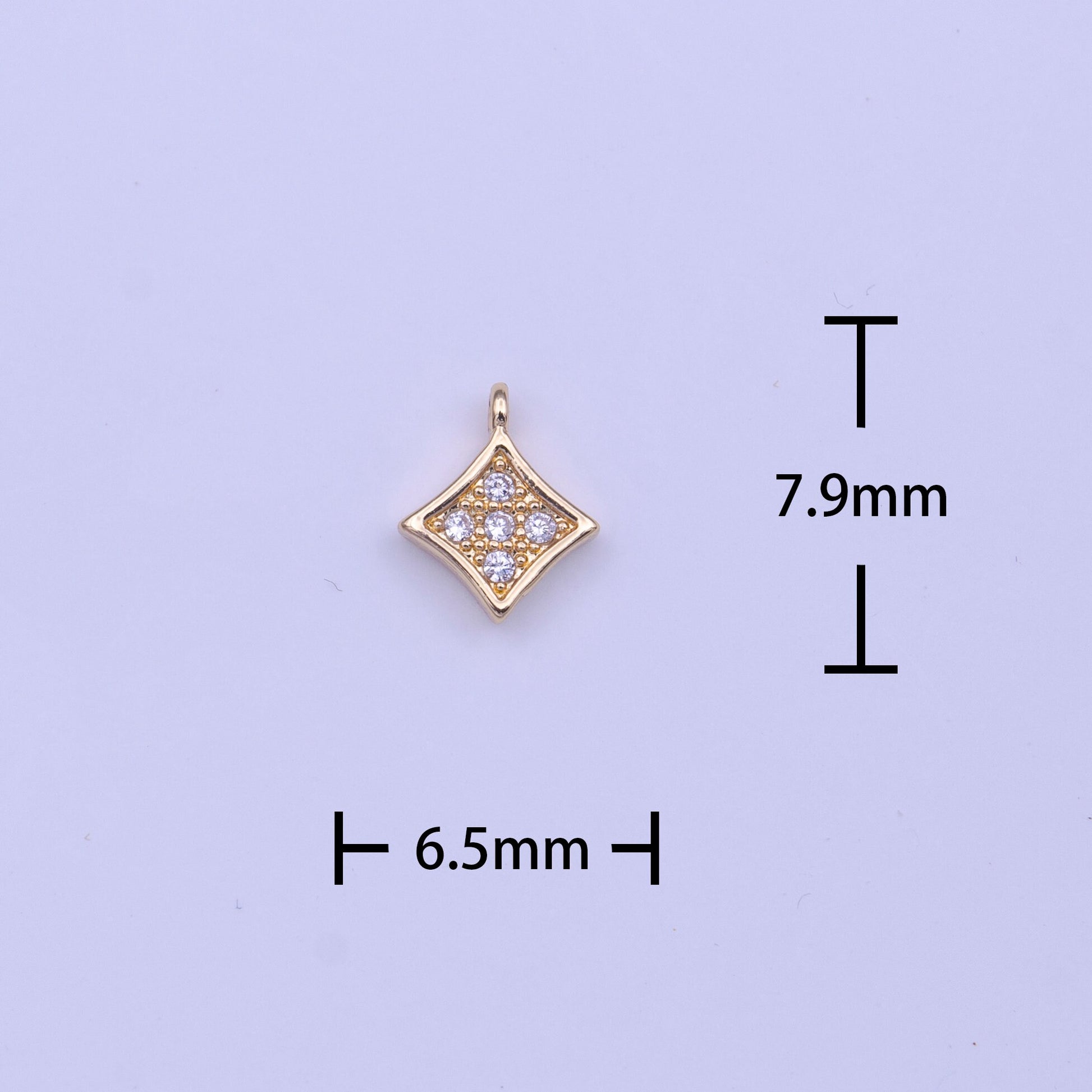Mini Rhombus Charm Gold Cubic Zirconia Diamond Charm for Bracelet Earring Necklace Component Add on Charm Tiny Geometric Jewelry C582