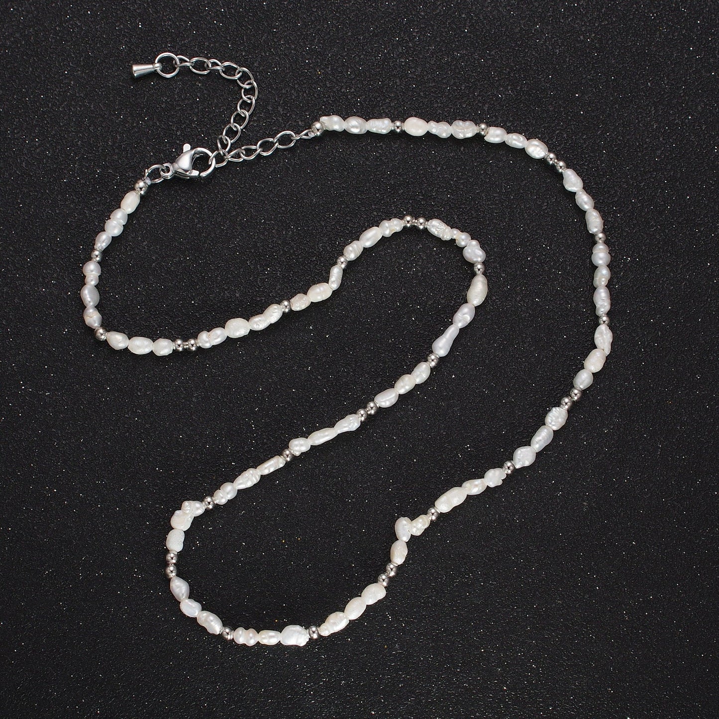 Irregular Freshwater Pearl Necklace Dainty White Rice Pearl Beaded Necklace in Silver for Wedding Jewelry Handmade Necklace WA1448