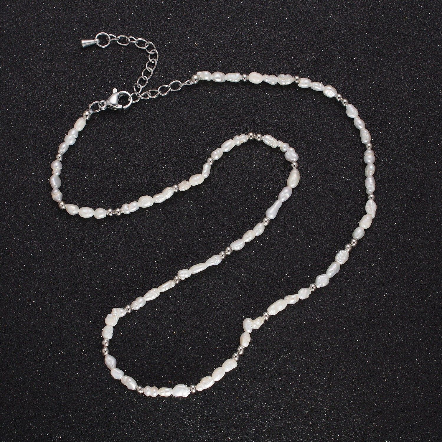 Irregular Freshwater Pearl Necklace Dainty White Rice Pearl Beaded Necklace in Silver for Wedding Jewelry Handmade Necklace WA1448