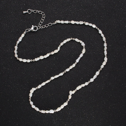 Irregular Freshwater Pearl Necklace Dainty White Rice Pearl Beaded Necklace in Silver for Wedding Jewelry Handmade Necklace WA1448