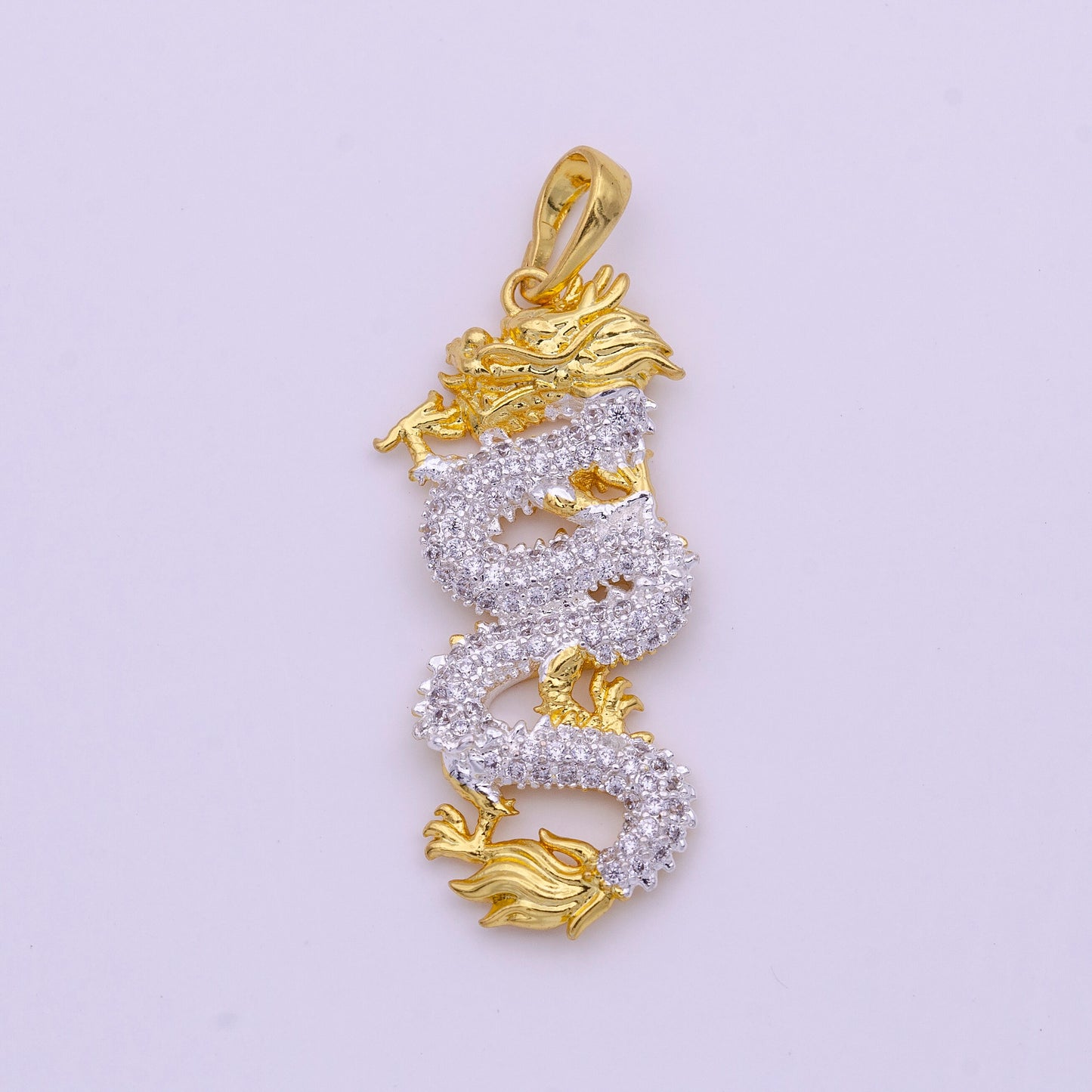 24K Gold Filled Dragon Pendant Micro Pave Dragon Charm Cubic Zirconia Chinese Zodiac Animal Inspired for Necklace Component I-619