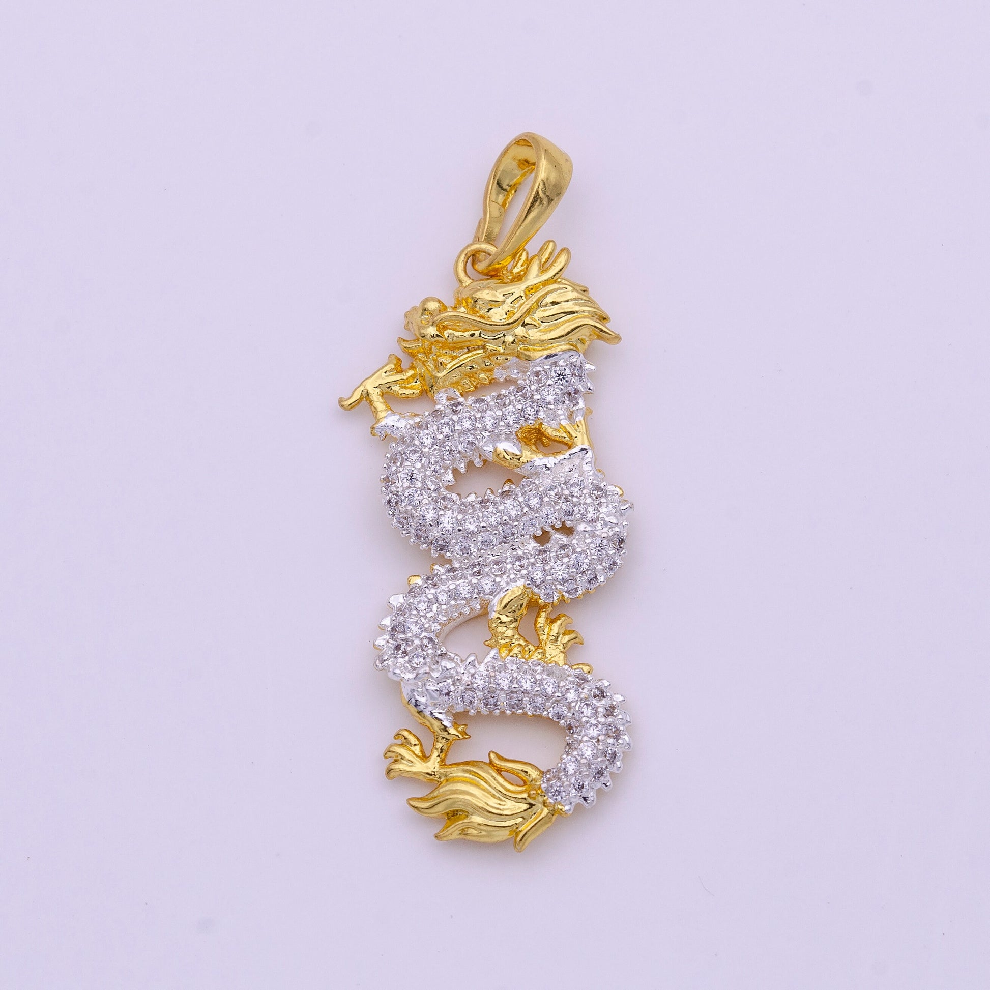 24K Gold Filled Dragon Pendant Micro Pave Dragon Charm Cubic Zirconia Chinese Zodiac Animal Inspired for Necklace Component I-619