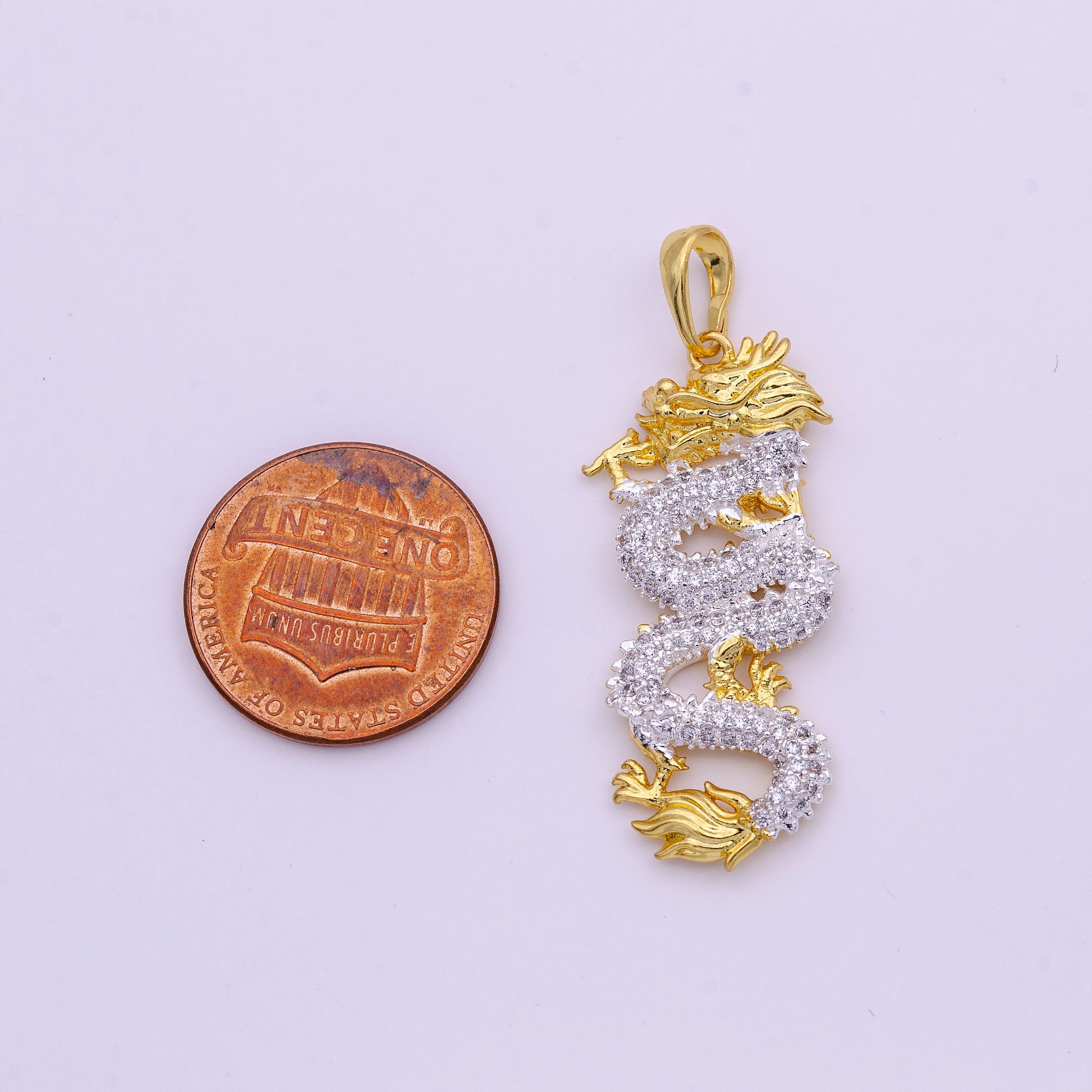 24K Gold Filled Dragon Pendant Micro Pave Dragon Charm Cubic Zirconia Chinese Zodiac Animal Inspired for Necklace Component I-619