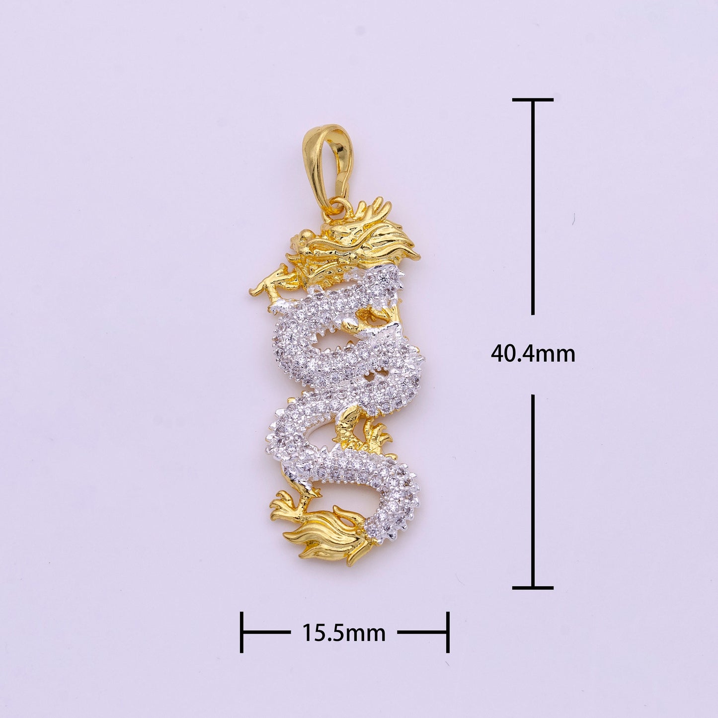 24K Gold Filled Dragon Pendant Micro Pave Dragon Charm Cubic Zirconia Chinese Zodiac Animal Inspired for Necklace Component I-619