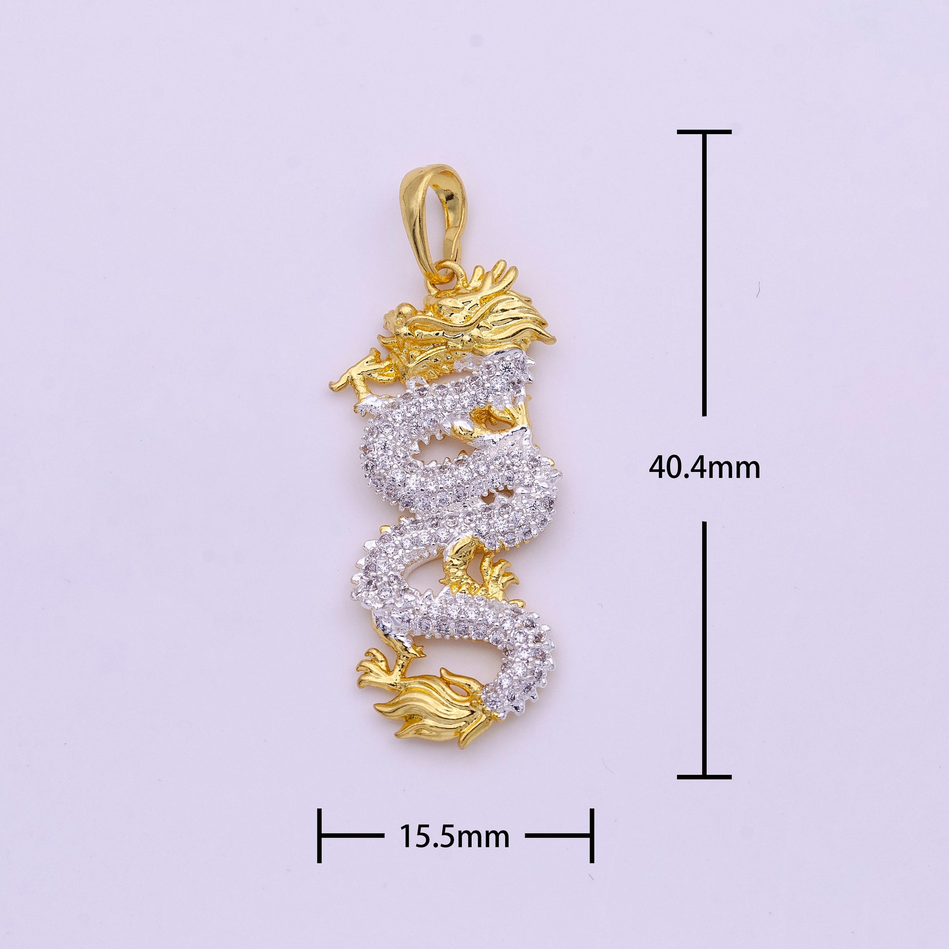 24K Gold Filled Dragon Pendant Micro Pave Dragon Charm Cubic Zirconia Chinese Zodiac Animal Inspired for Necklace Component I-619
