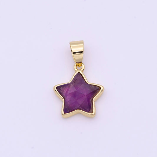 Amethyst star Pendant February birthstone, purple star Charm celestial Jewelry Inspired Gold Star Charm I-750