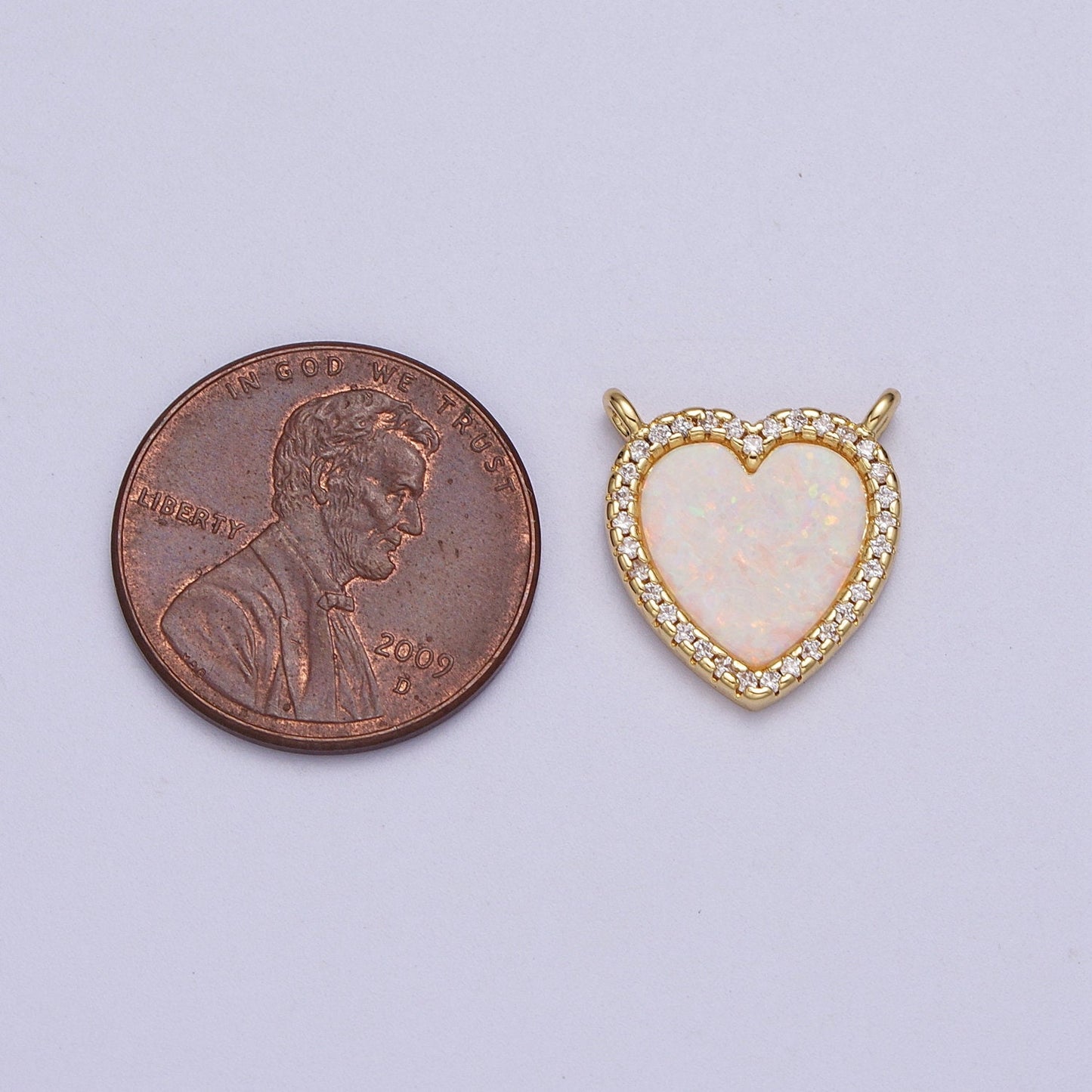 DAinty Opal Heart Link Connector Cubic Zirconia Micro Pave 2 Loop Gold Filled Heart Charm for Necklace Component Y-658