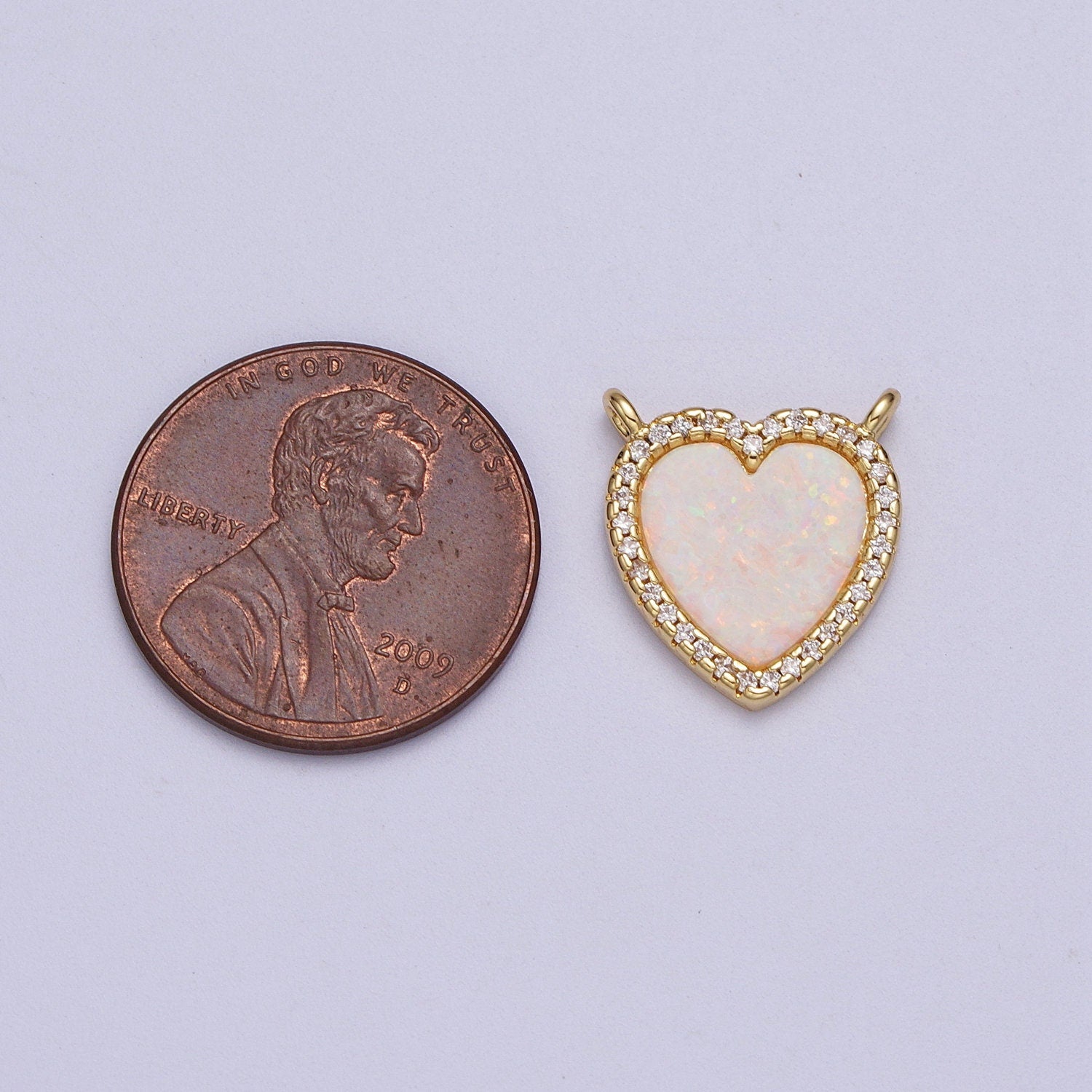 DAinty Opal Heart Link Connector Cubic Zirconia Micro Pave 2 Loop Gold Filled Heart Charm for Necklace Component Y-658