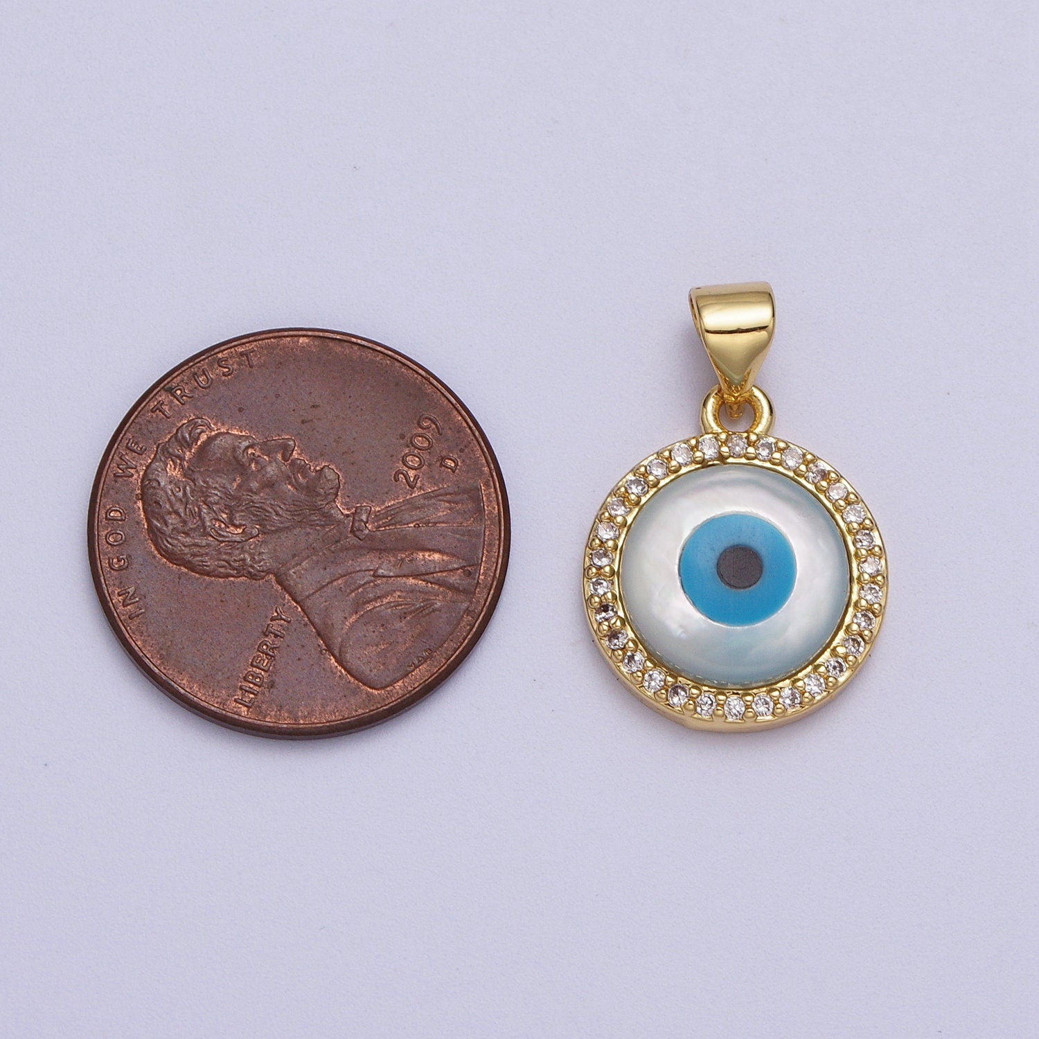 Dainty Evil Eye Charm 14K Gold Filled Shell Pearl Evil Eye Pendant for Add on Charm Round Eye Charm H-288