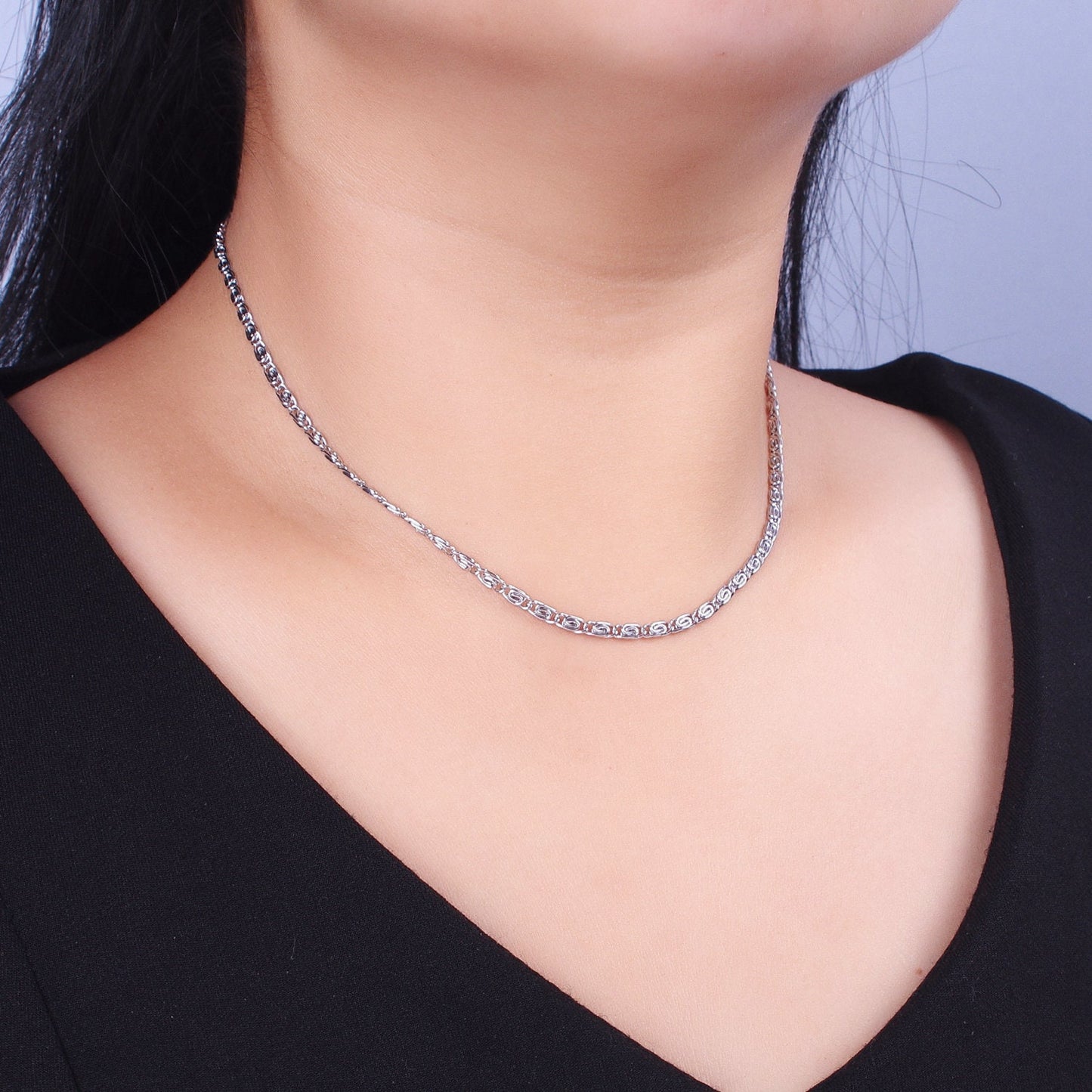 Dainty Scroll Gold Chain, Simple Gold Necklace, Silver Plain Women's Necklac 16 inch Women's Chain WA1486