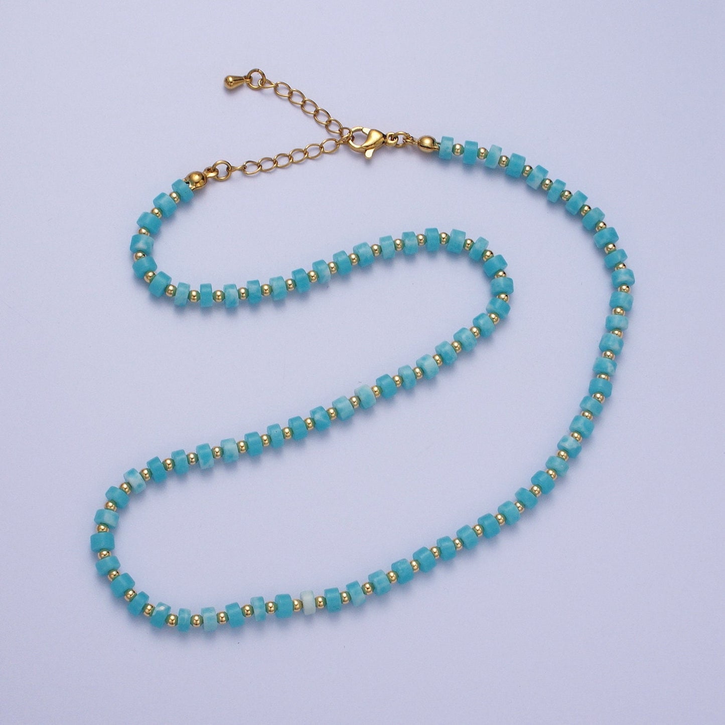 Goregeous Bead Turquoise Gemstone Necklace- Turquoise And Gold Beaded Summer Necklace For Women- Boho Surfer Everyday Necklace