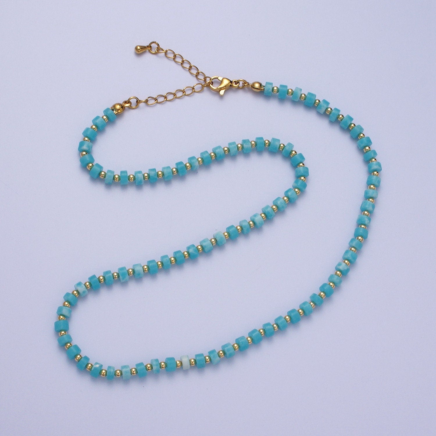 Goregeous Bead Turquoise Gemstone Necklace- Turquoise And Gold Beaded Summer Necklace For Women- Boho Surfer Everyday Necklace