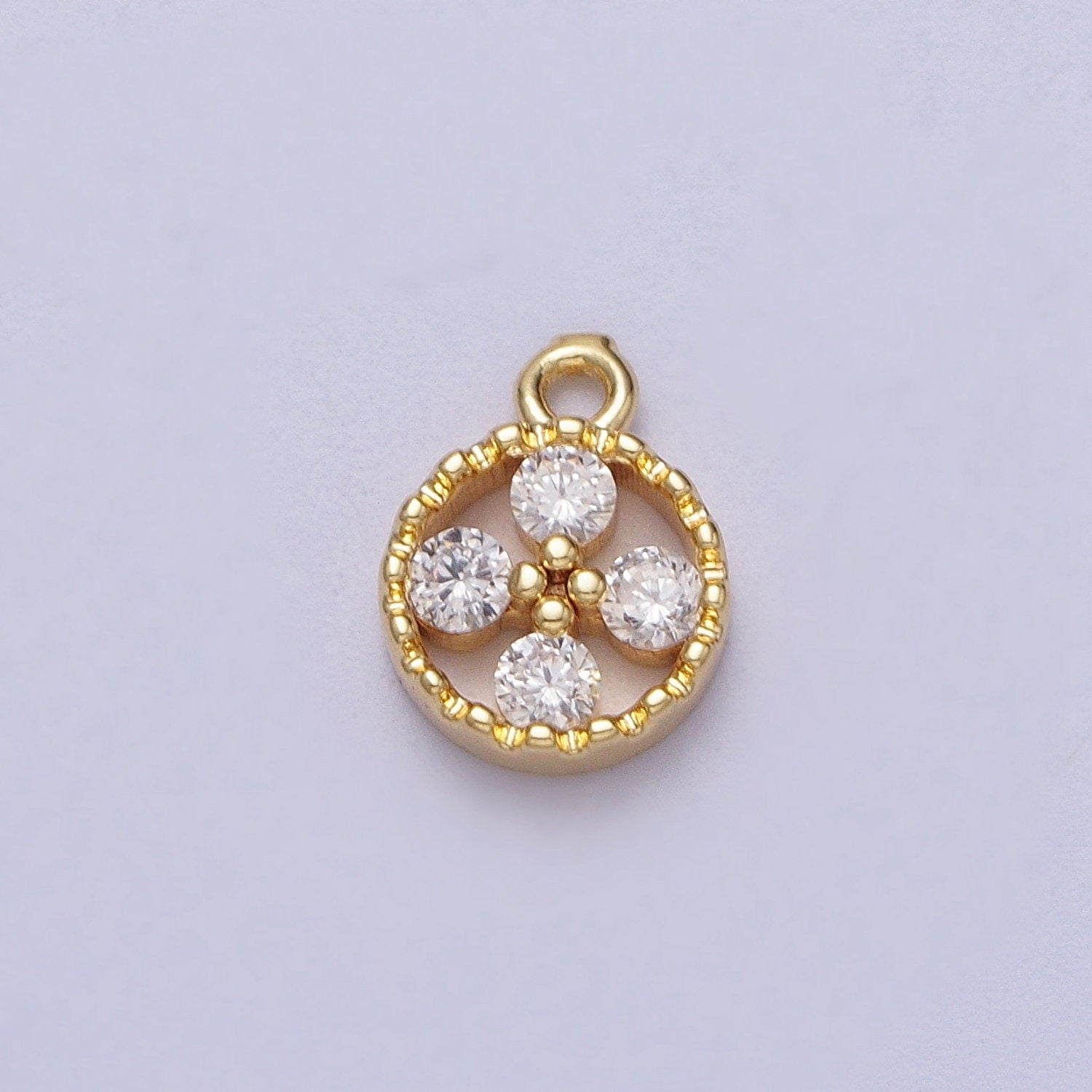 Mini Clear Round Cubic Zirconia CZ Gold Charm CZ Flower Charm Tiny Gold Charm | C853
