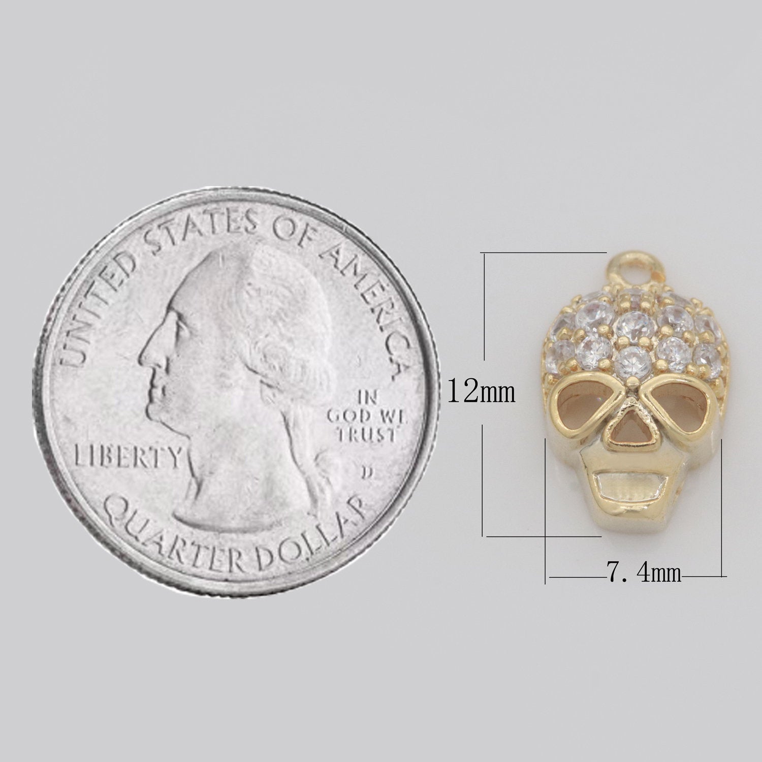 Dainty 18K Gold Filled Skull Charm Micro Pave Dia De Los Muertos Charm for Halloween Jewelry Inspired M741