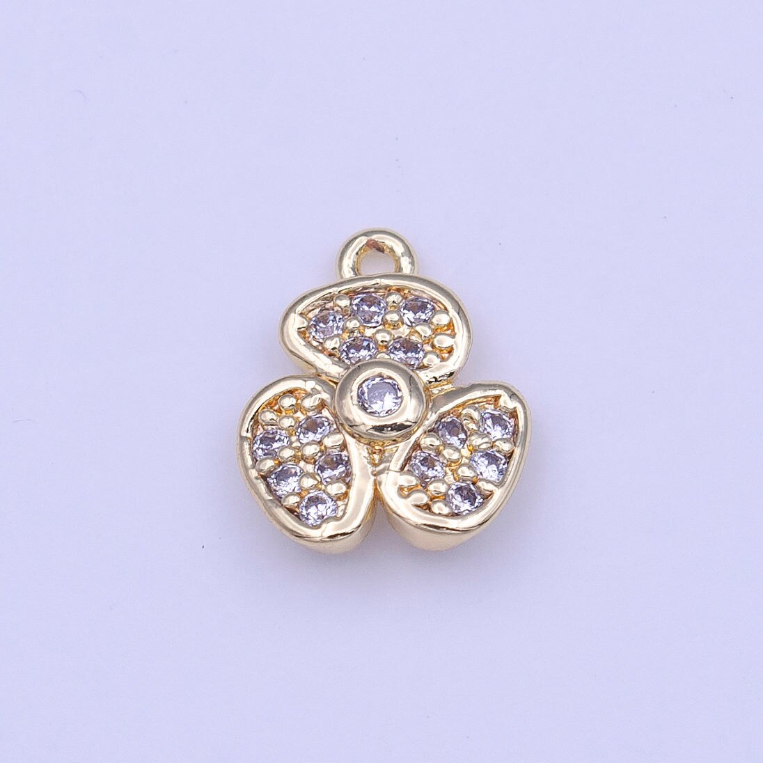 Tiny Cz Flower Charm Clear Cubic Zirconia Floral Pendant Add on Charm for Necklace Bracelet Earring Gold Heart Charm | C504