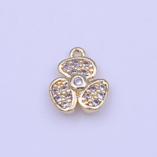 Tiny Cz Flower Charm Clear Cubic Zirconia Floral Pendant Add on Charm for Necklace Bracelet Earring Gold Heart Charm | C504