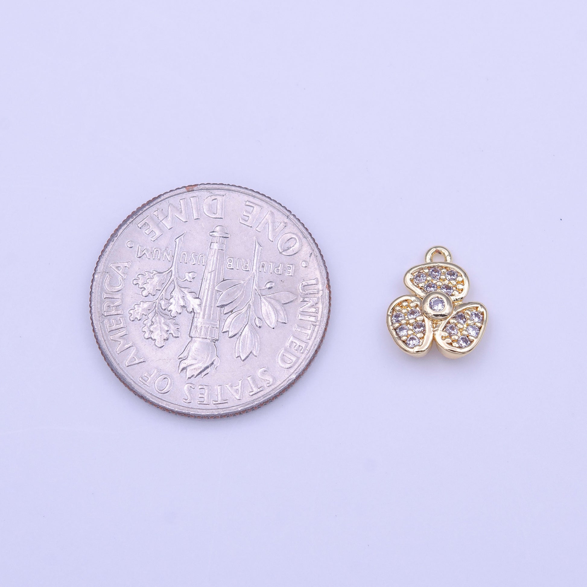 Tiny Cz Flower Charm Clear Cubic Zirconia Floral Pendant Add on Charm for Necklace Bracelet Earring Gold Heart Charm | C504