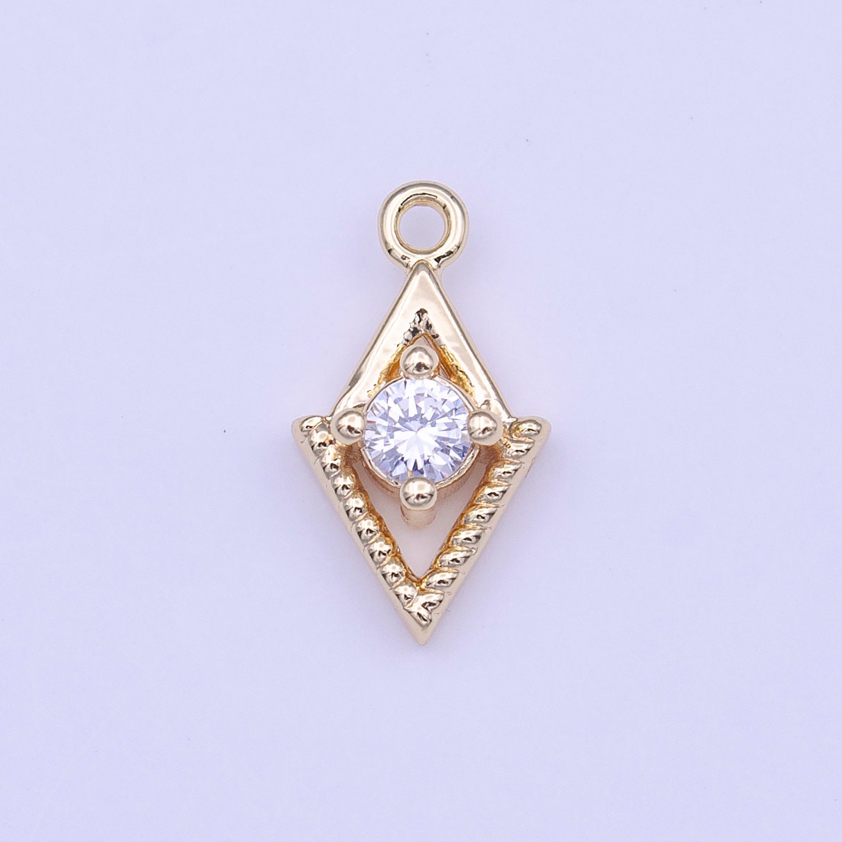 Mini Gold Rhombus Clear Round CZ Cubic Zirconia Minimalist Charm | C518