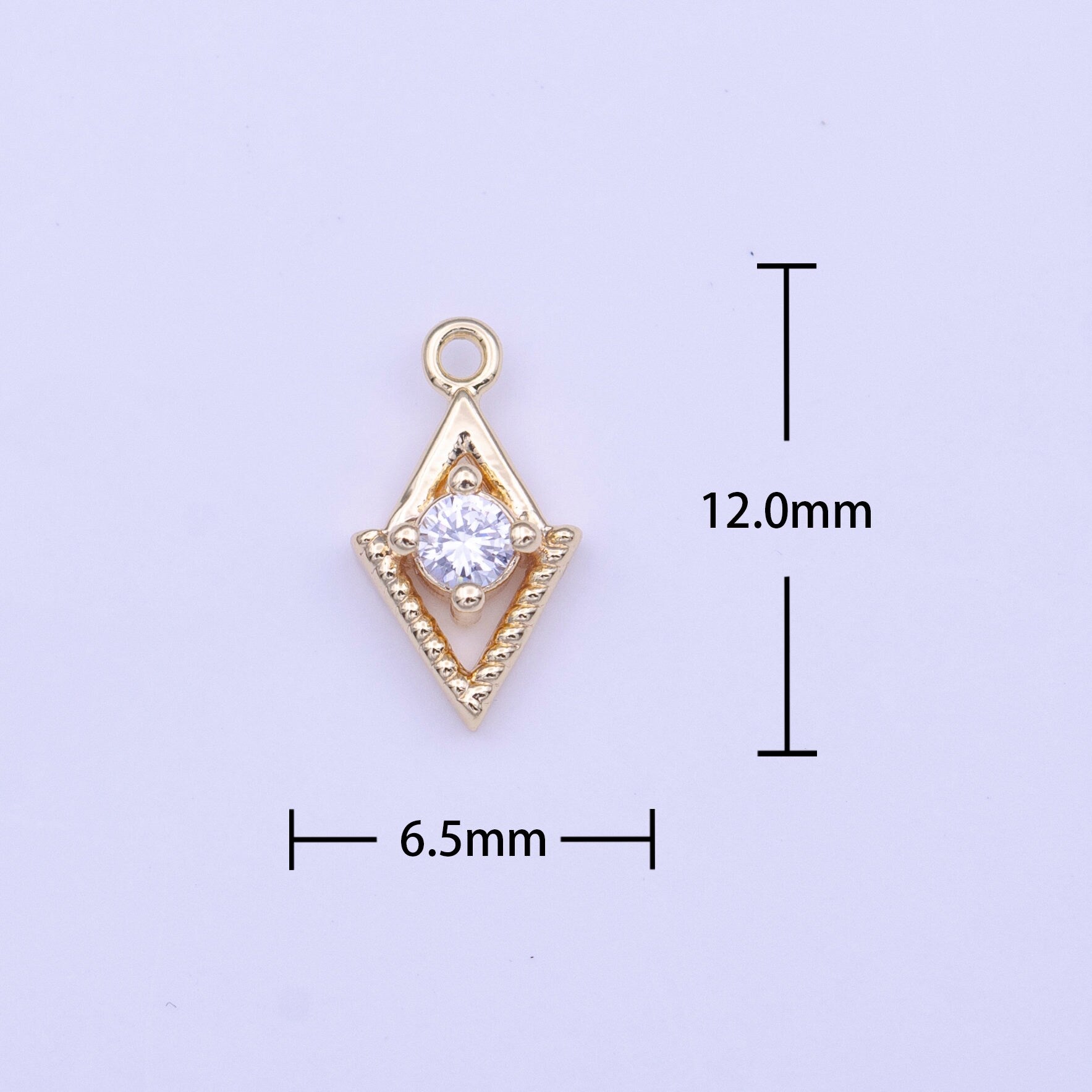 Mini Gold Rhombus Clear Round CZ Cubic Zirconia Minimalist Charm | C518