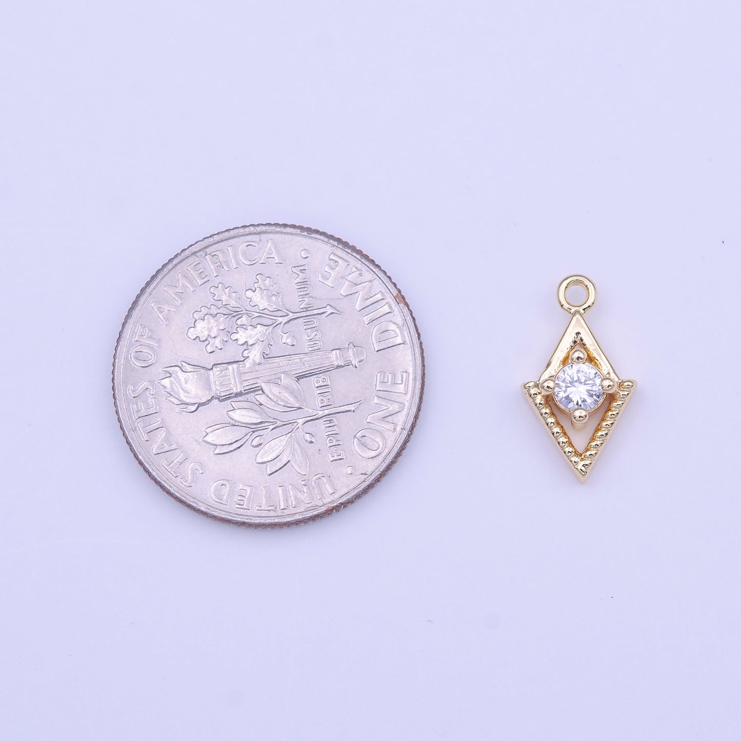 Mini Gold Rhombus Clear Round CZ Cubic Zirconia Minimalist Charm | C518