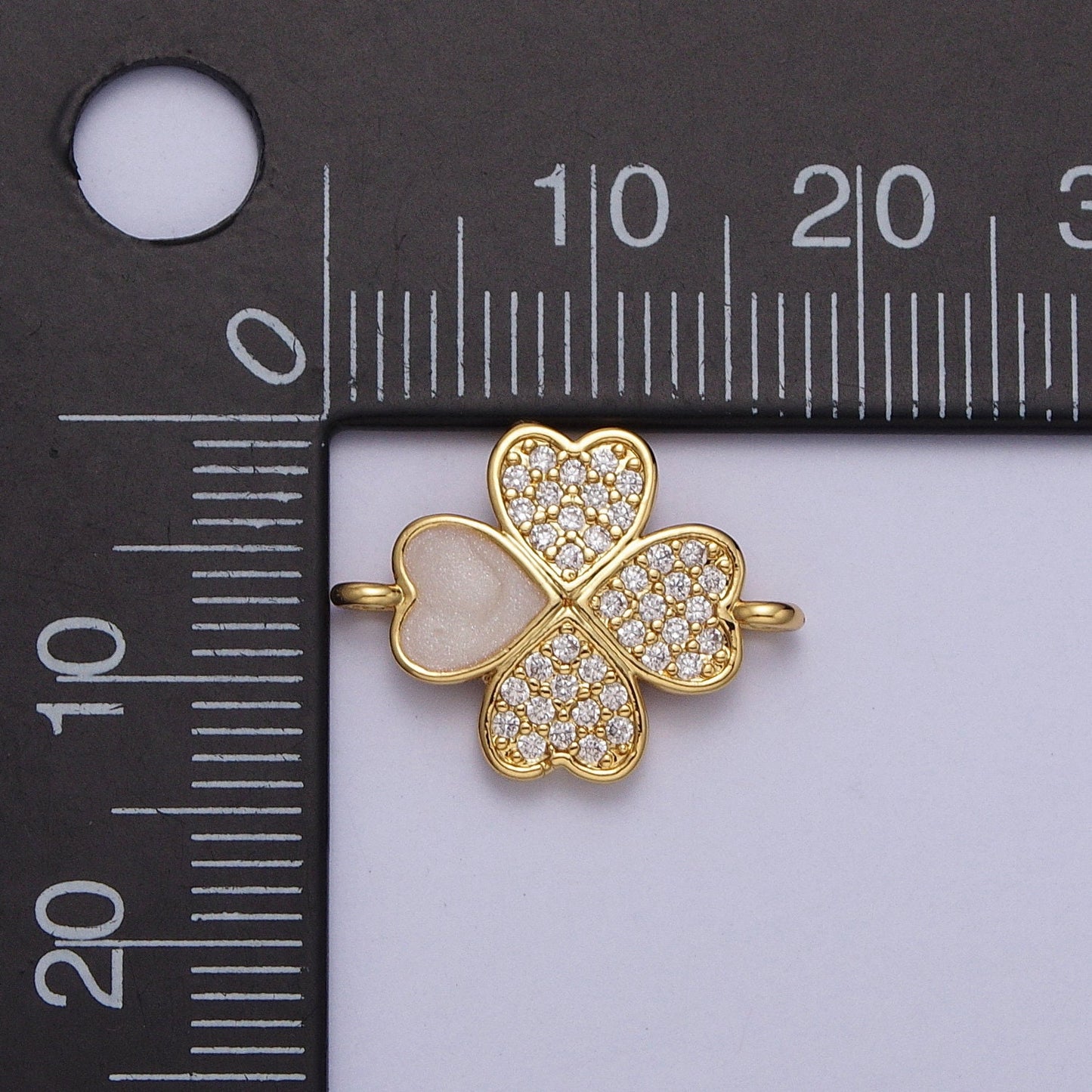 Dainty Gold Four Leaf Clover Charm Connector, CZ Micro Pave Clover Link Connector for Bracelet Necklace Earrings Supply Y-665