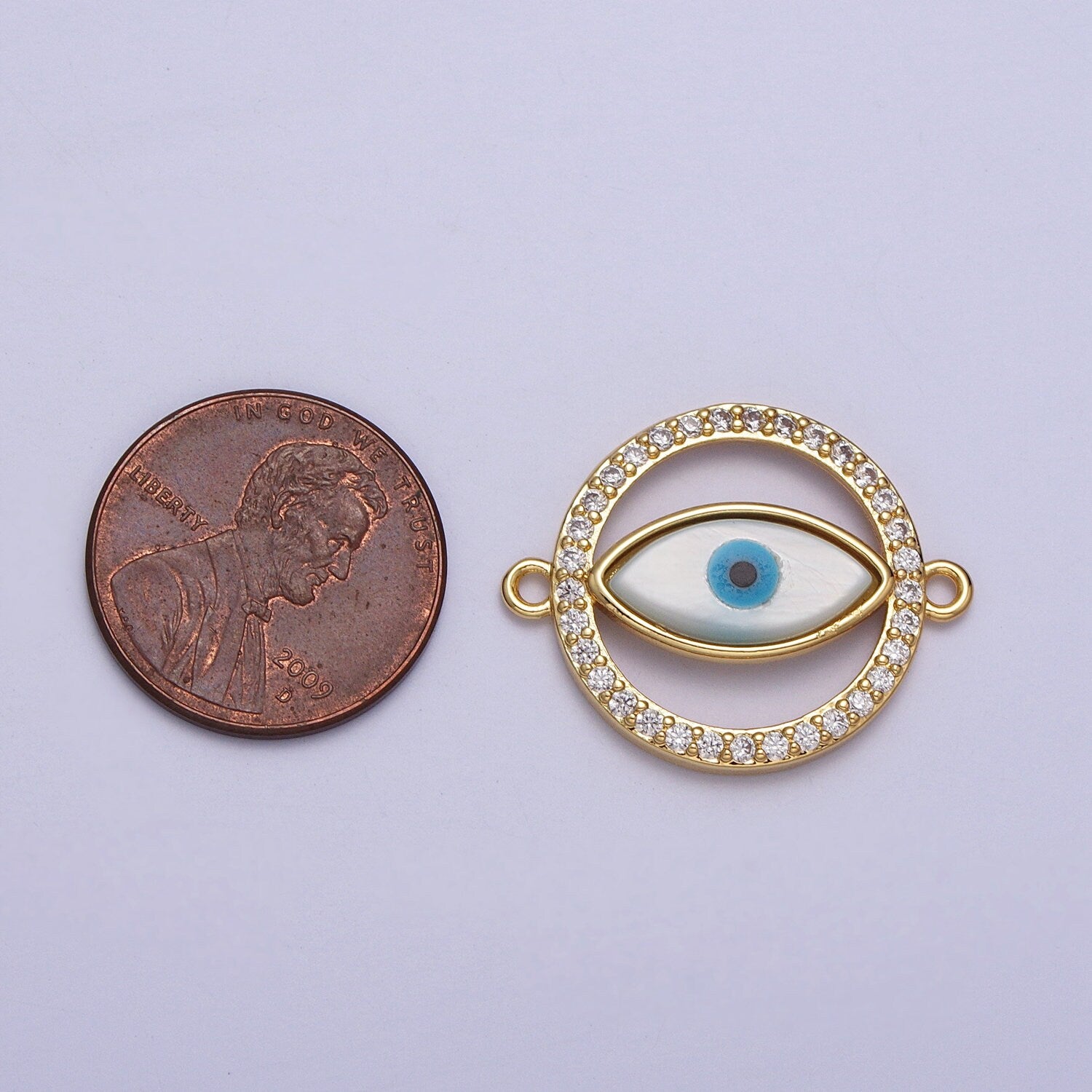 24K Gold Filled Evil Eye Micro Paved Clear CZ Round Eye Link Connector for Bracelet Charm Connector Jewelry Supply | Y661