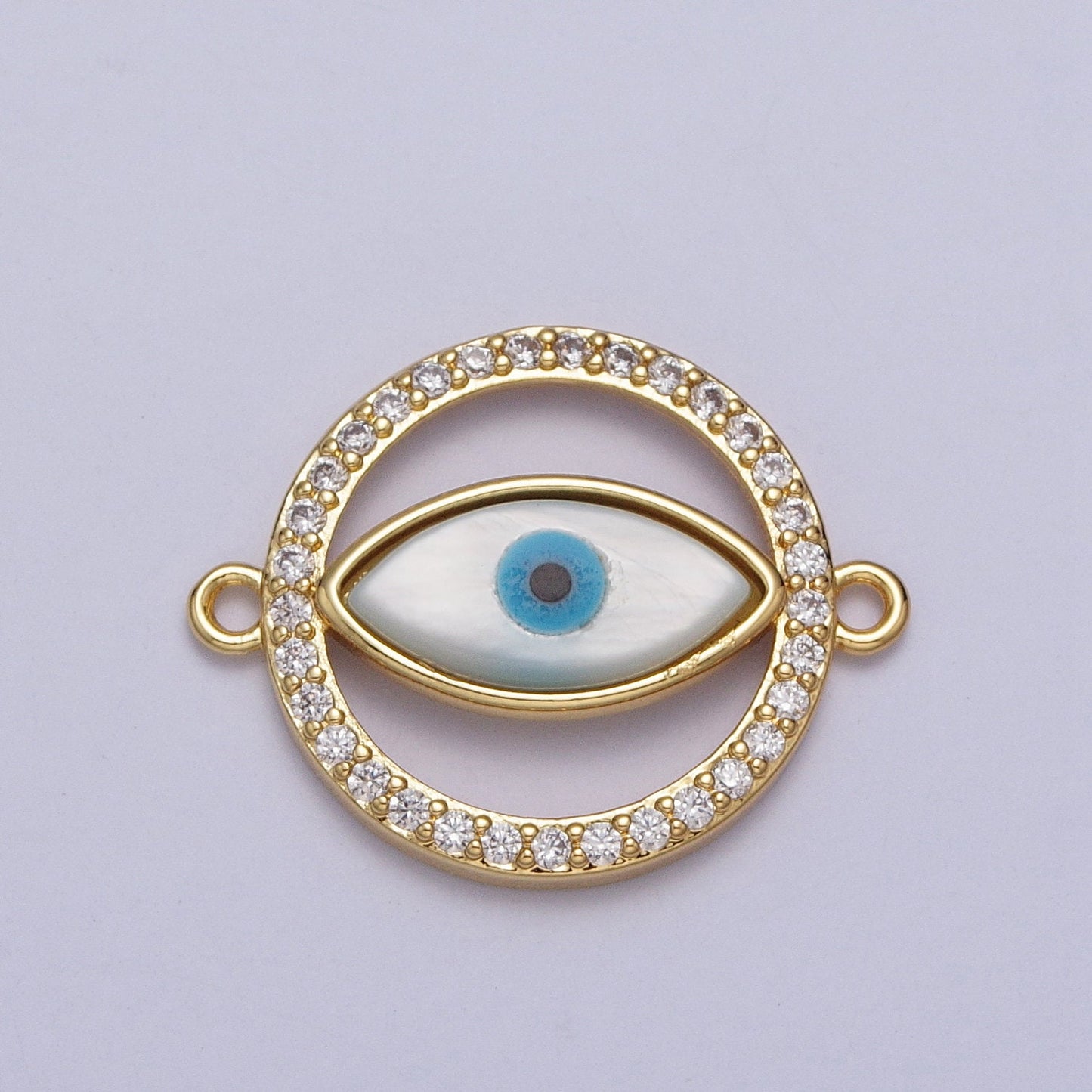 24K Gold Filled Evil Eye Micro Paved Clear CZ Round Eye Link Connector for Bracelet Charm Connector Jewelry Supply | Y661
