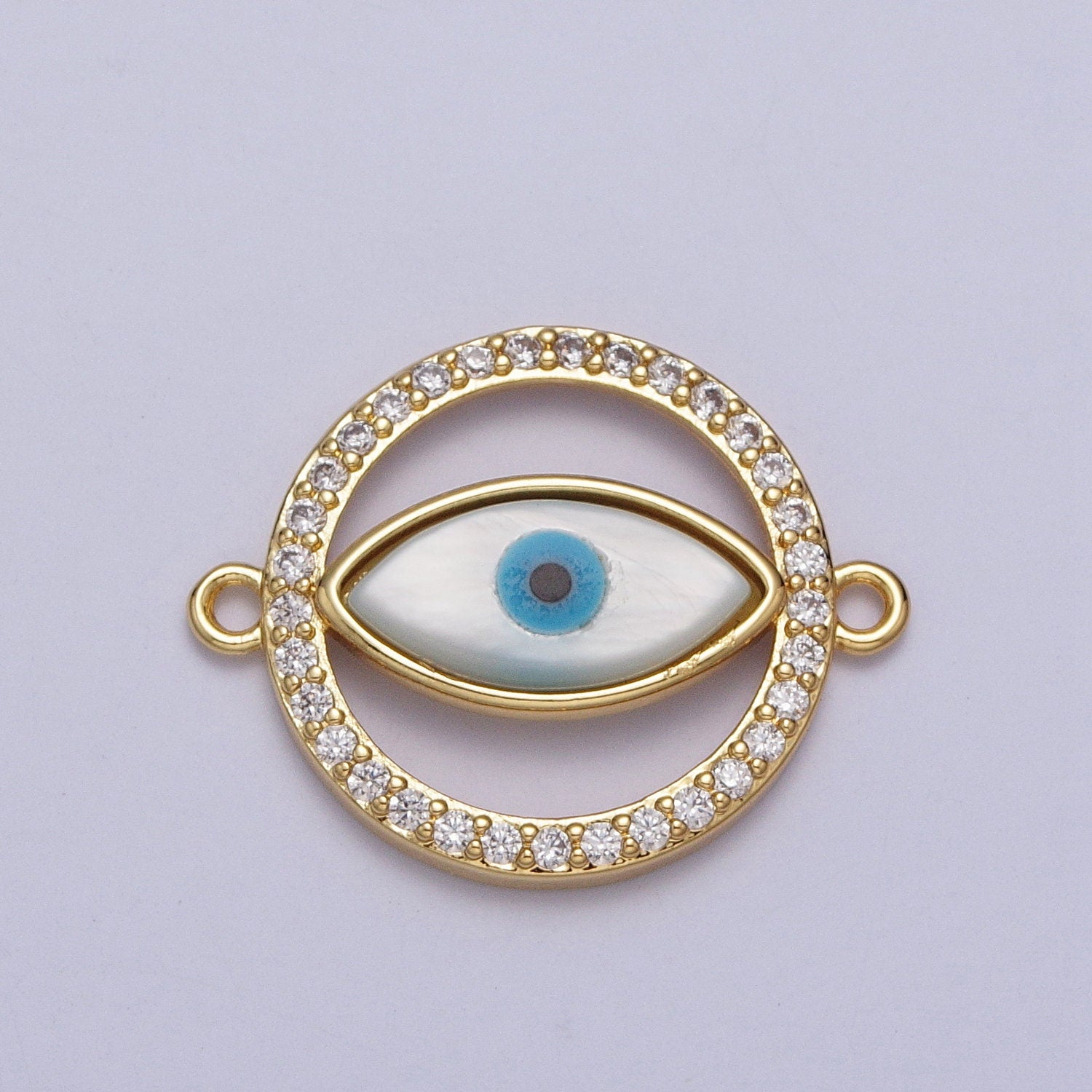 24K Gold Filled Evil Eye Micro Paved Clear CZ Round Eye Link Connector for Bracelet Charm Connector Jewelry Supply | Y661