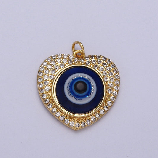 Dainty Evil Eye Heart Charm 14k Gold Filled Heart Shaped Charm Pendant, Micro Pave Enamel Evil Eye Jewelry, protection Ra eye C896