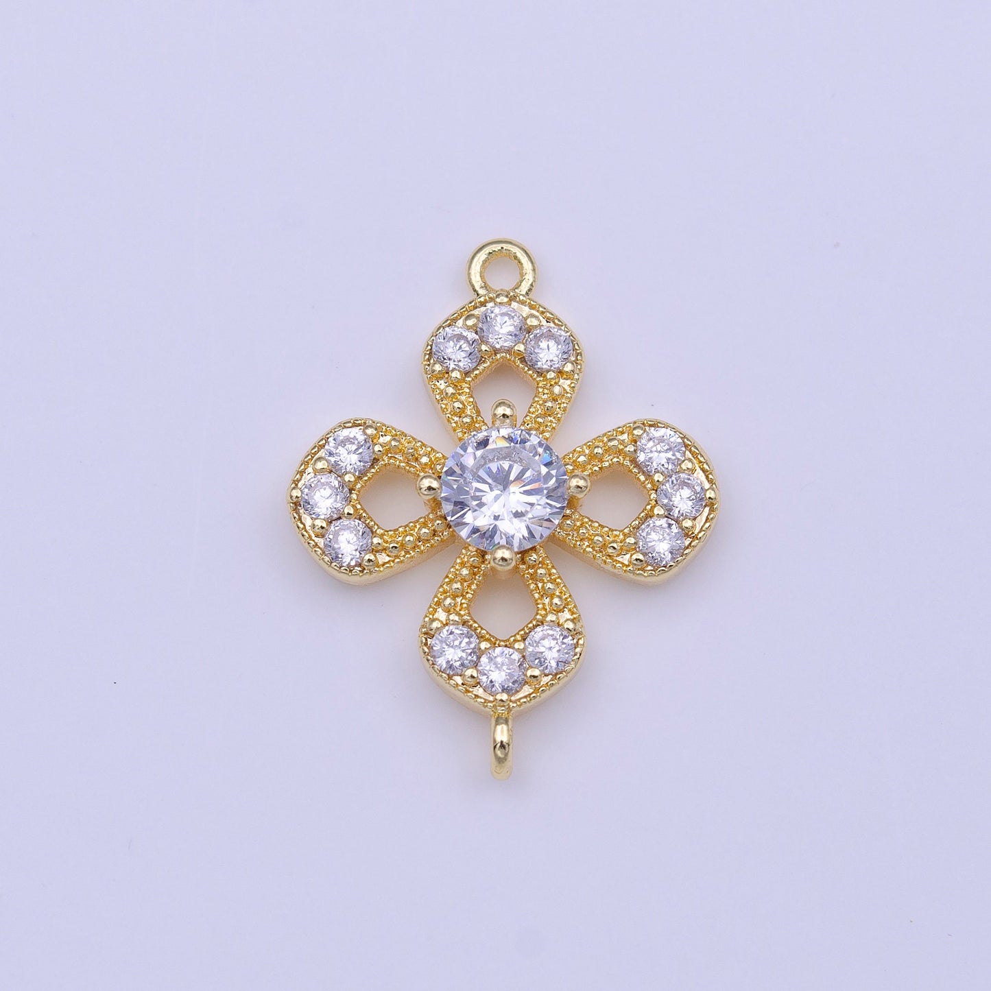 Gold Flower Nature Micro Paved Round Clear CZ Link Connector | Y653
