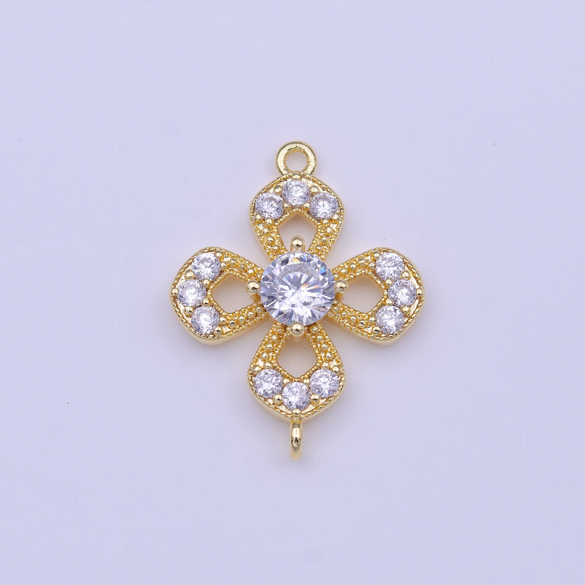 Gold Flower Nature Micro Paved Round Clear CZ Link Connector | Y653