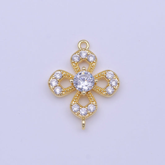 Gold Flower Nature Micro Paved Round Clear CZ Link Connector | Y653