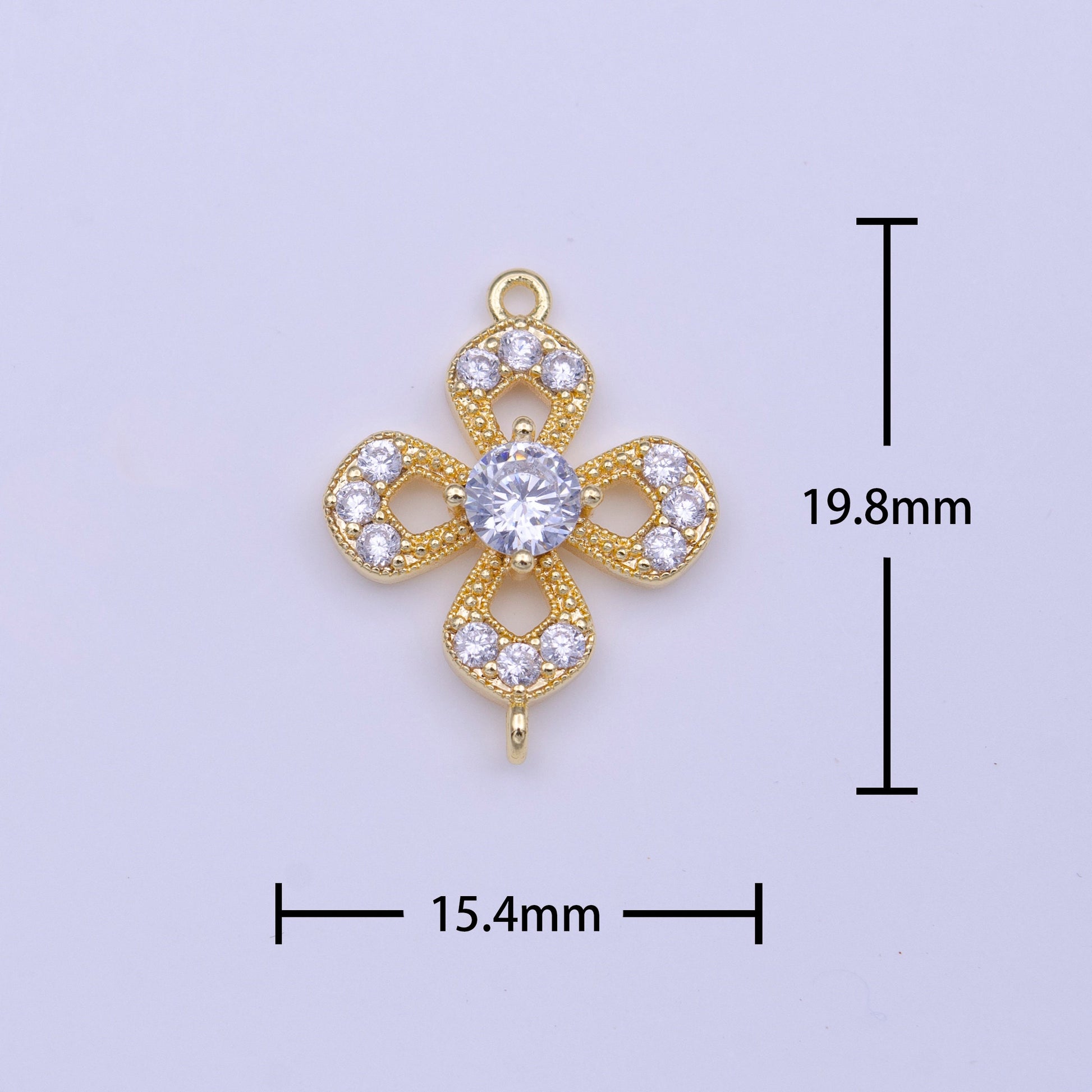Gold Flower Nature Micro Paved Round Clear CZ Link Connector | Y653