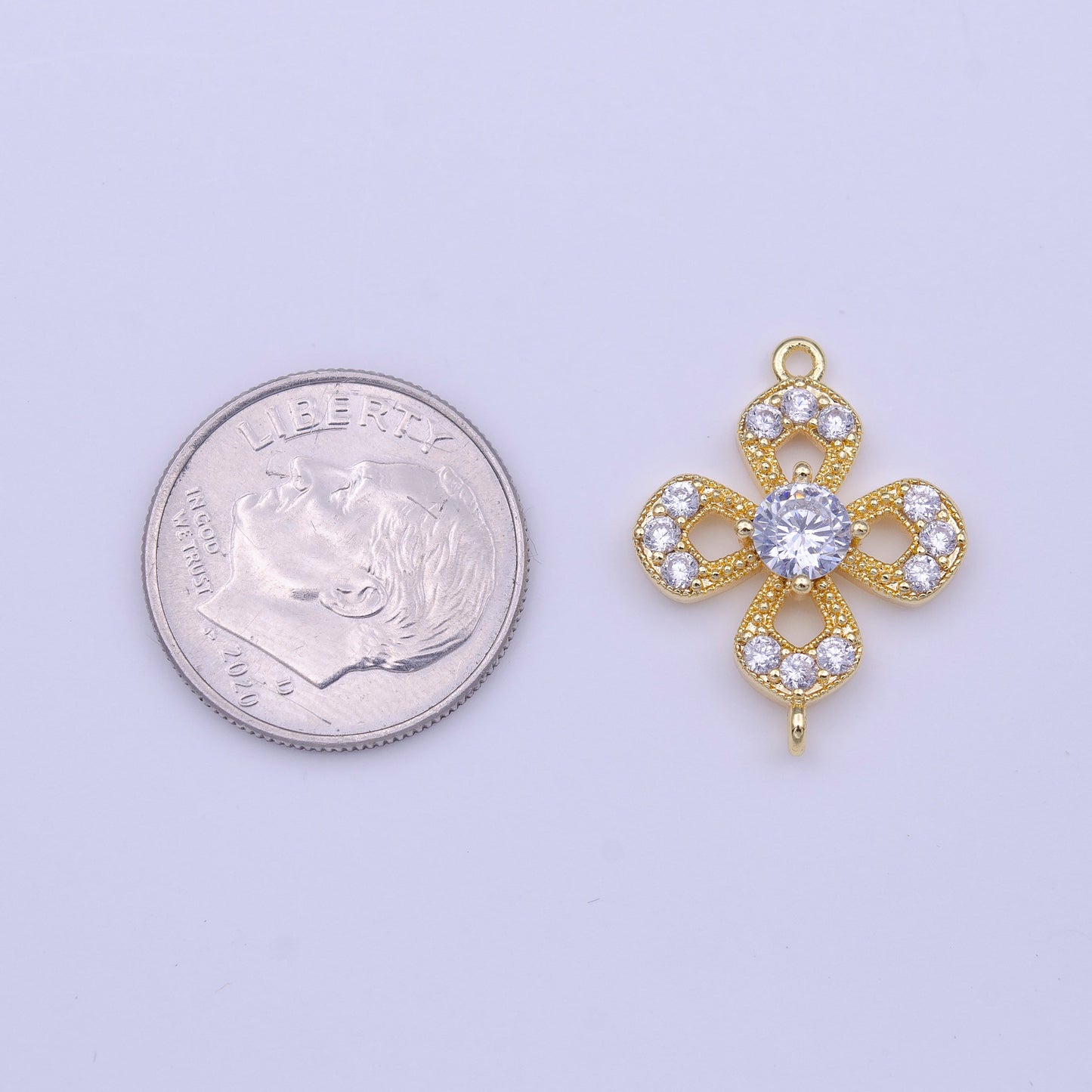 Gold Flower Nature Micro Paved Round Clear CZ Link Connector | Y653